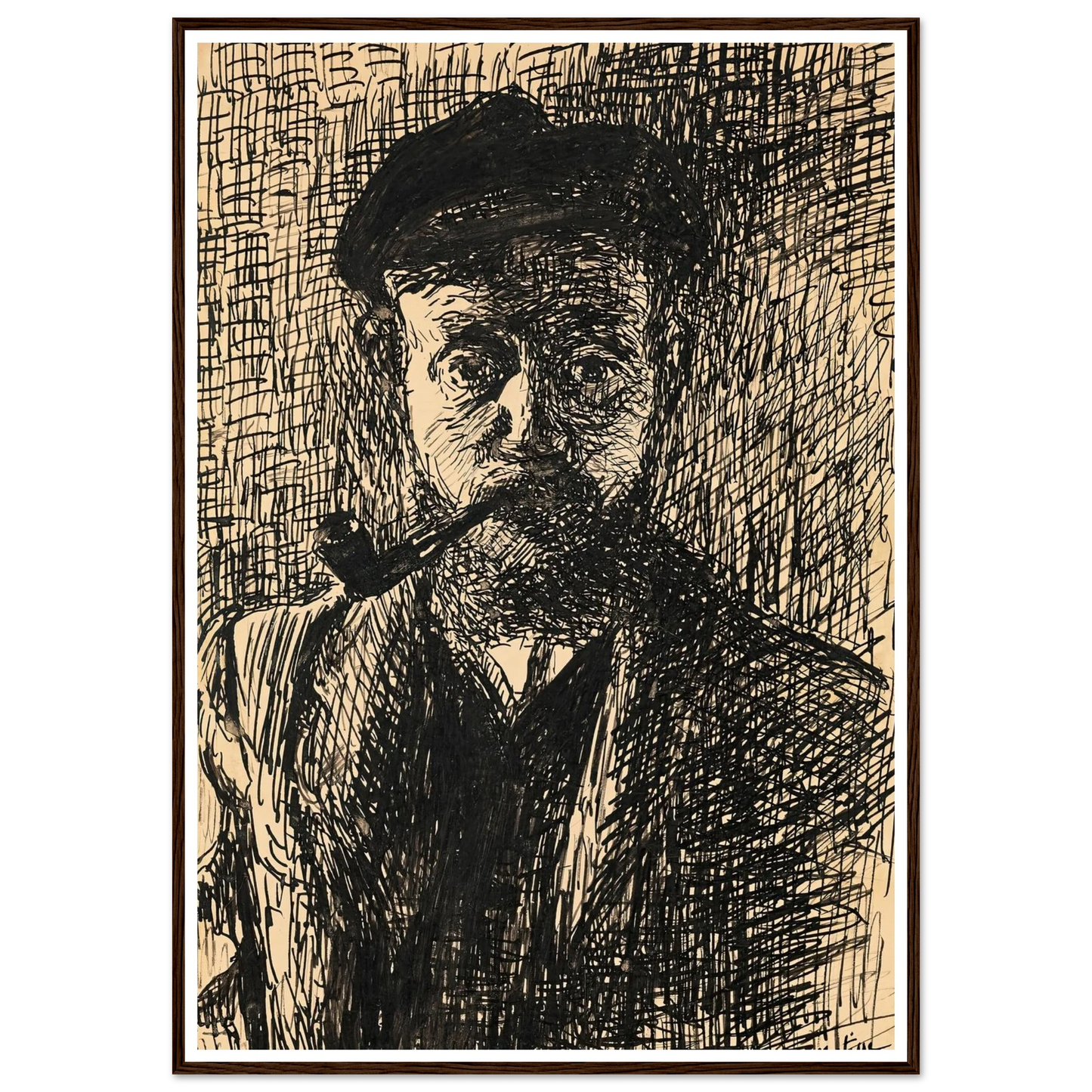 Autoportrait à la pipe (1900) Art Print | Henri Matisse - Framed Poster - 30x40 cm / 12x16″ - Black frame