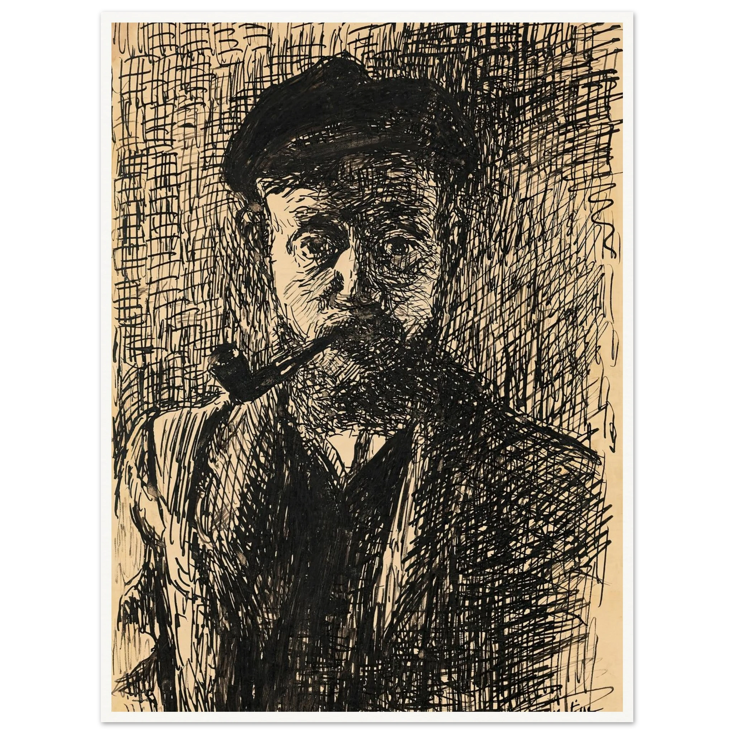 Autoportrait à la pipe (1900) Art Print | Henri Matisse - Framed Poster - 30x40 cm / 12x16″ - Black frame