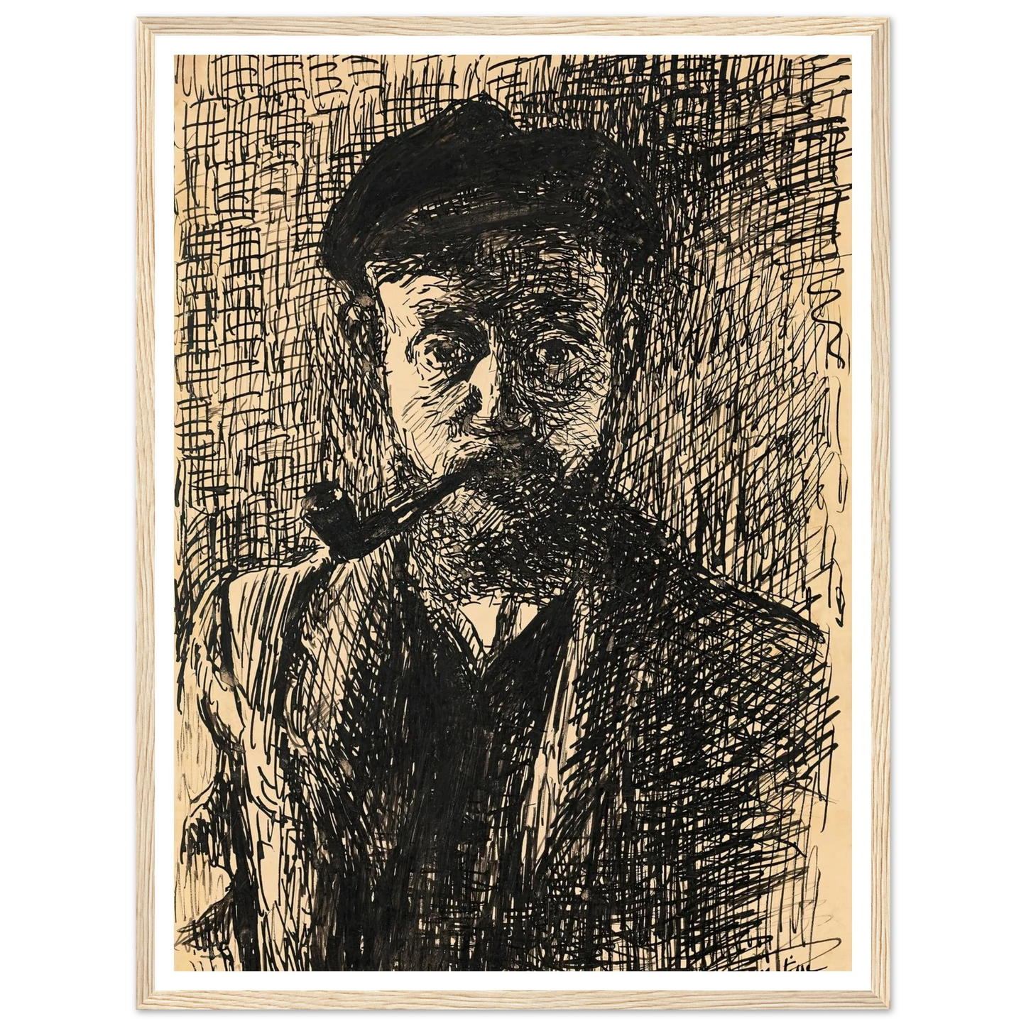 Autoportrait à la pipe (1900) Art Print | Henri Matisse - Framed Poster - 30x40 cm / 12x16″ - Black frame