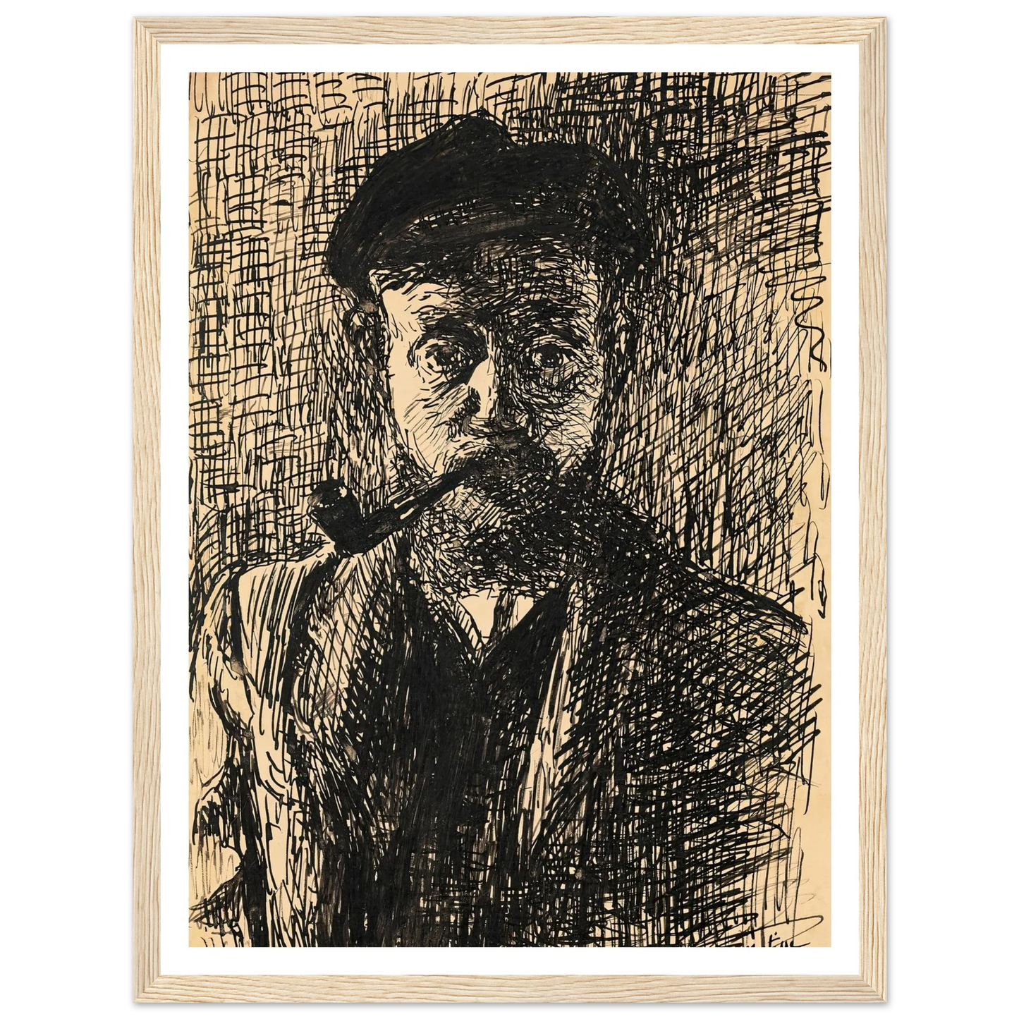 Autoportrait à la pipe (1900) Art Print | Henri Matisse - Framed Poster - 30x40 cm / 12x16″ - Black frame