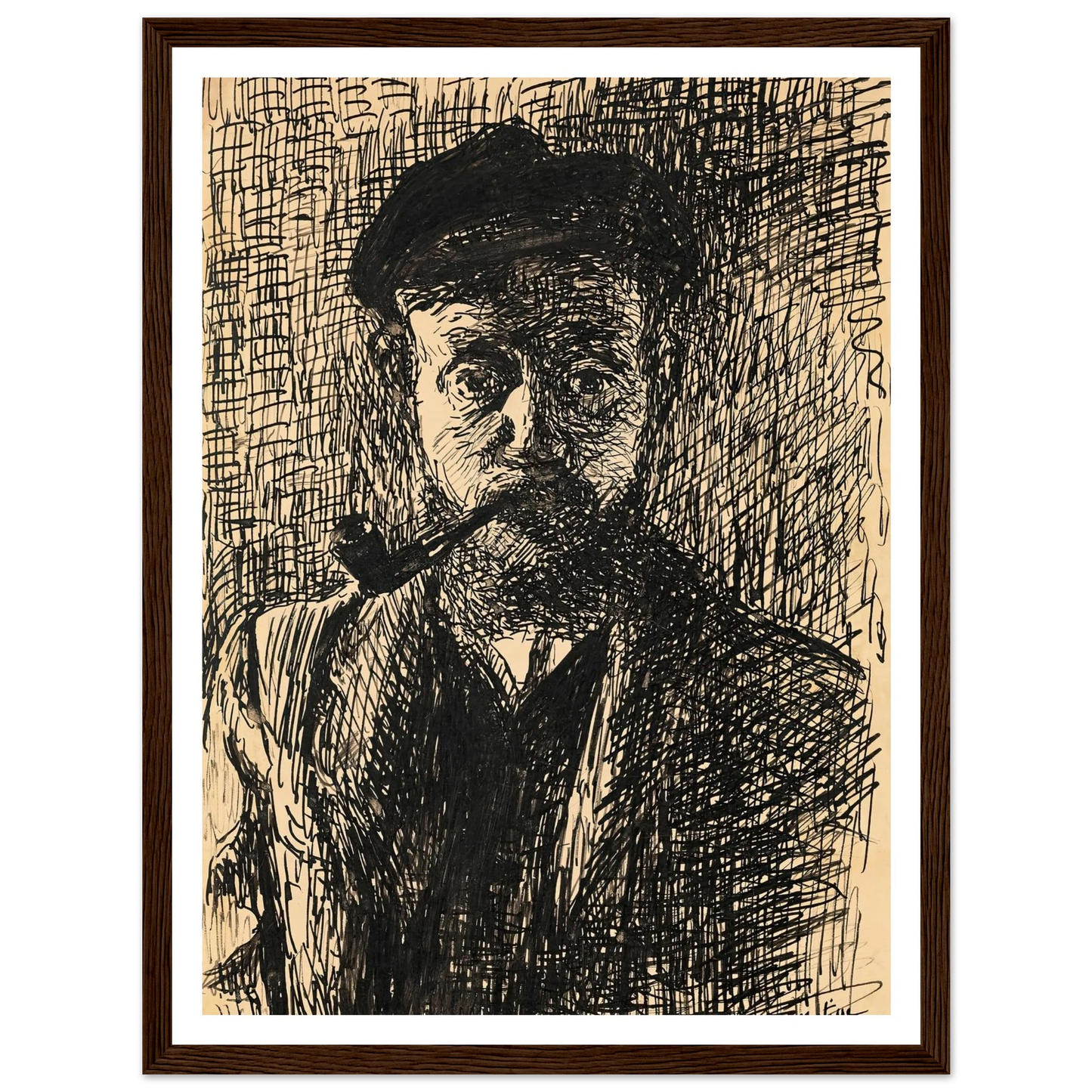 Autoportrait à la pipe (1900) Art Print | Henri Matisse - Framed Poster - 30x40 cm / 12x16″ - Black frame