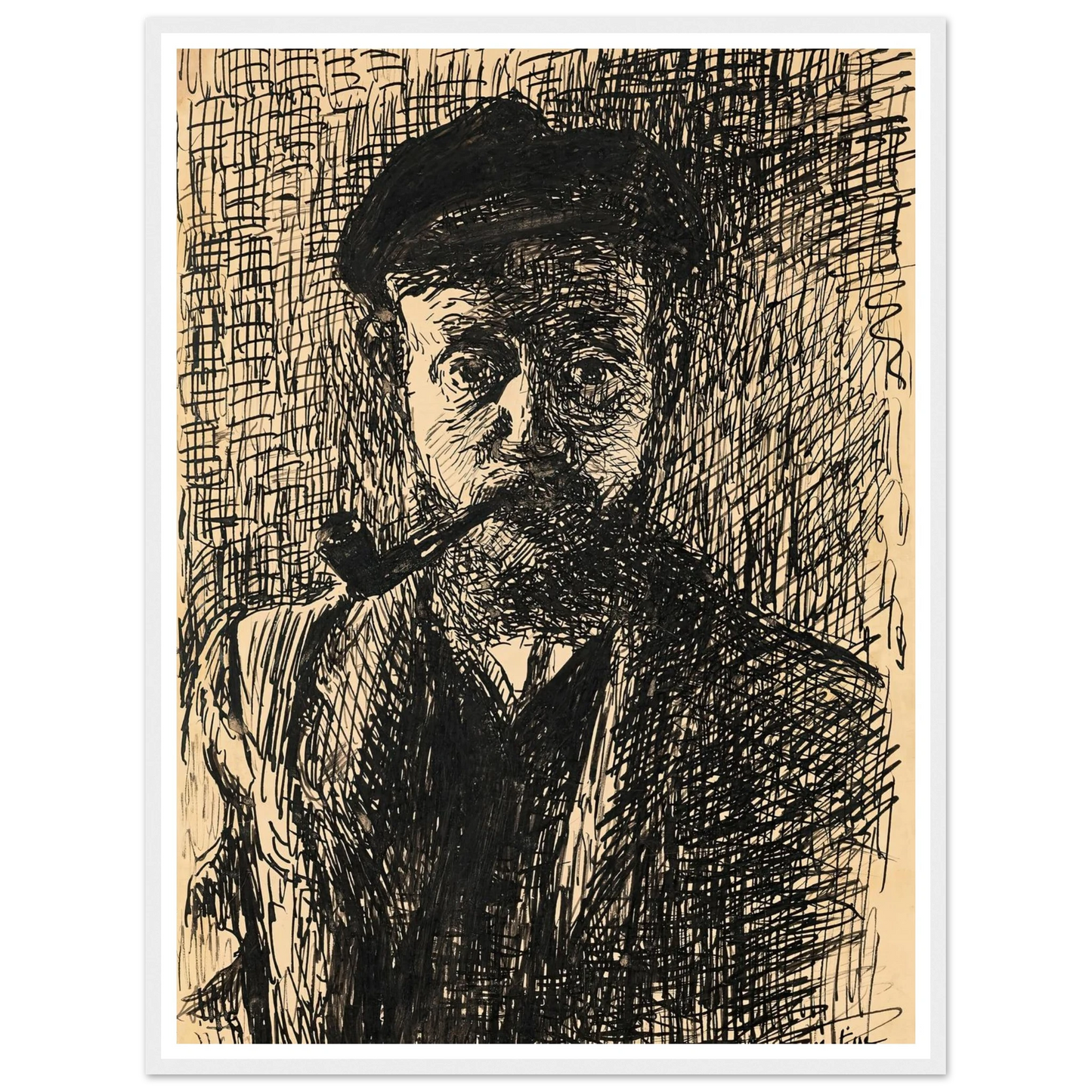 Autoportrait à la pipe (1900) Art Print | Henri Matisse - Framed Poster - 30x40 cm / 12x16″ - Black frame