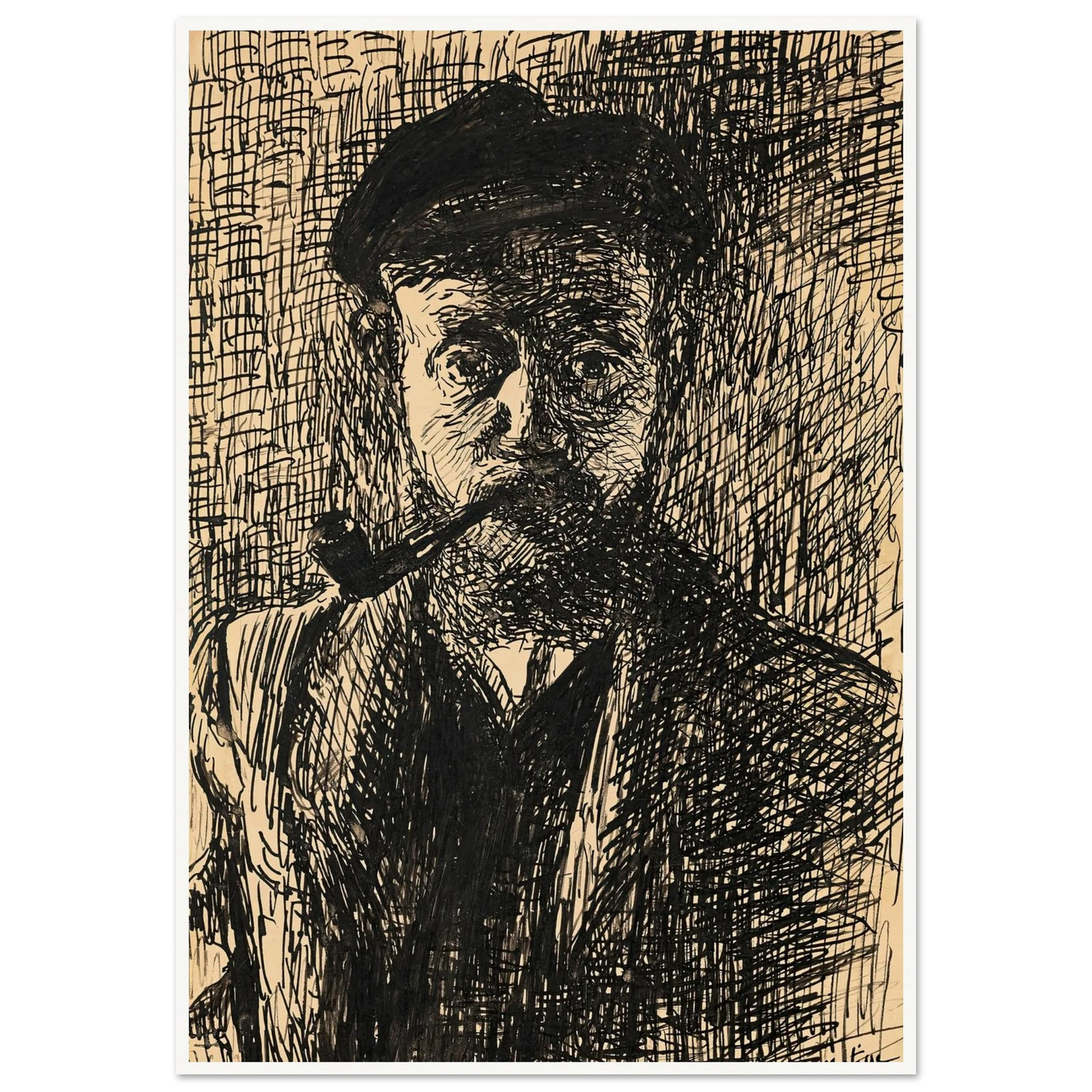 Autoportrait à la pipe (1900) Art Print | Henri Matisse - Framed Poster - 30x40 cm / 12x16″ - Black frame