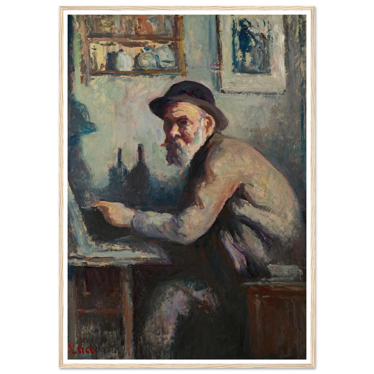 Autoportrait au chevalet (1930) Art Print | Maximilien Luce - Framed Poster - 30x40 cm / 12x16″ - Black frame