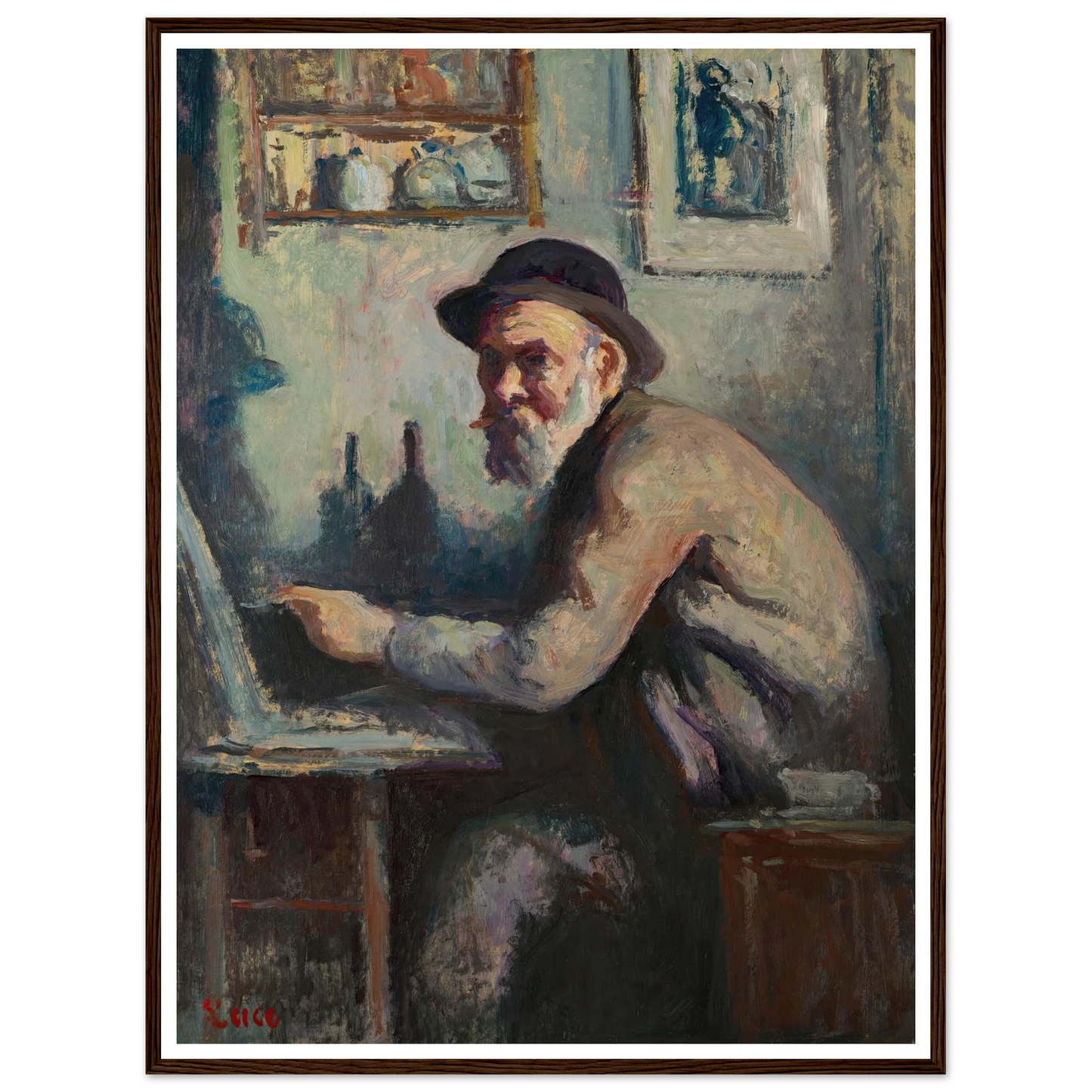 Autoportrait au chevalet (1930) Art Print | Maximilien Luce - Framed Poster - 30x40 cm / 12x16″ - Black frame