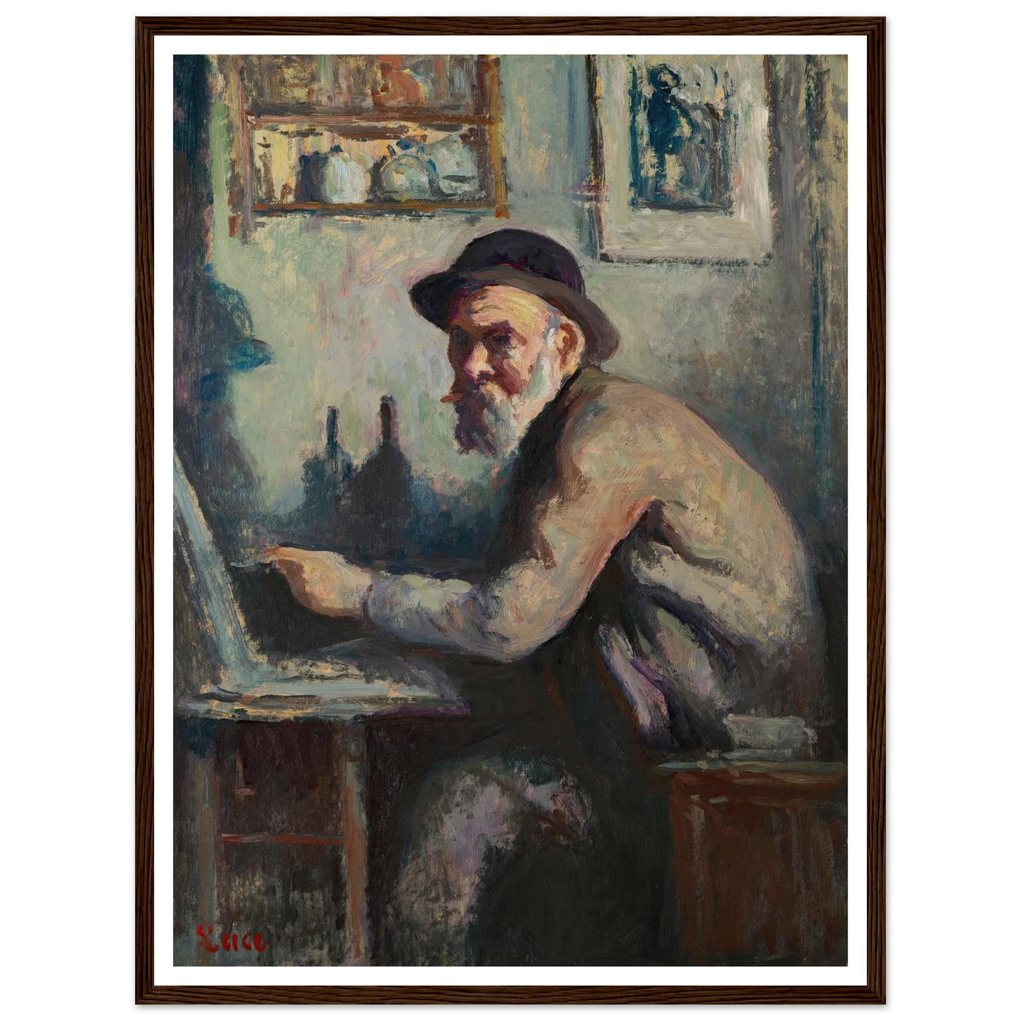 Autoportrait au chevalet (1930) Art Print | Maximilien Luce - Framed Poster - 30x40 cm / 12x16″ - Black frame