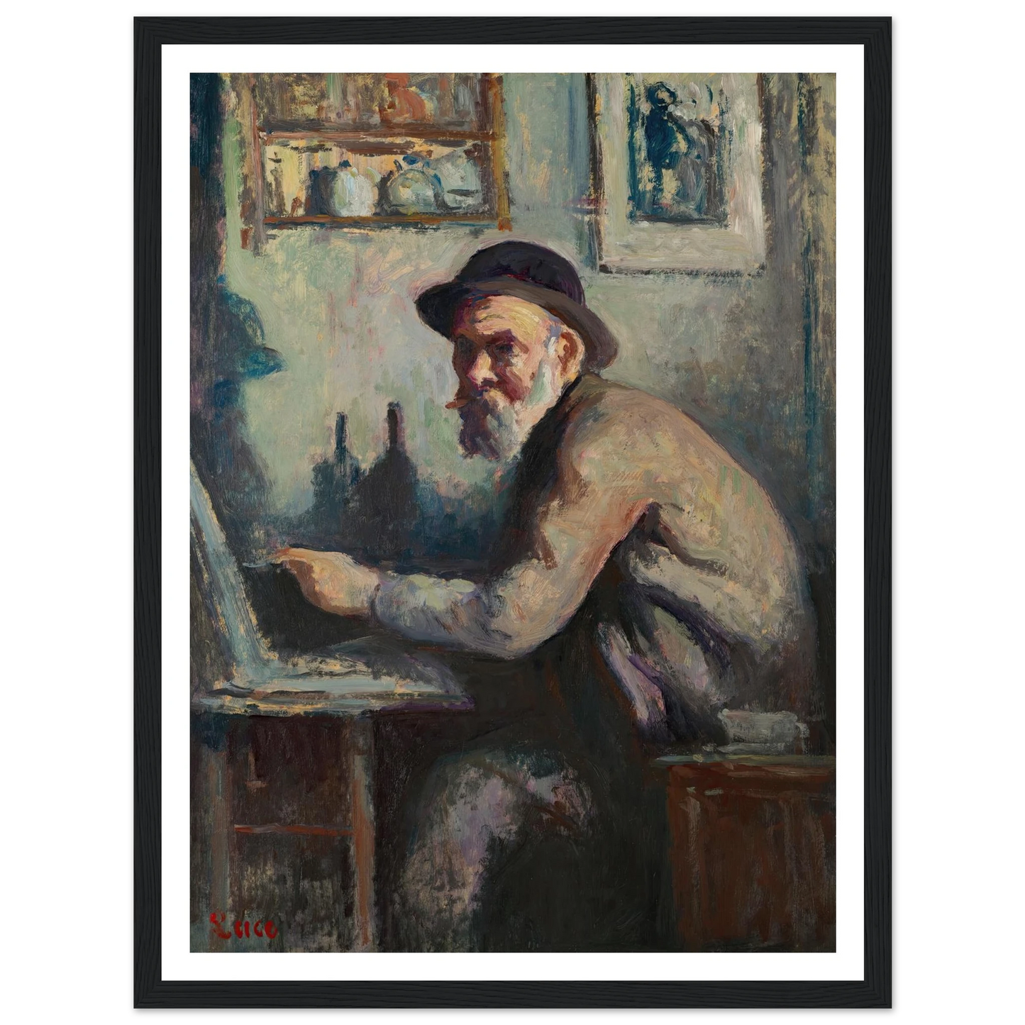 Autoportrait au chevalet (1930) Art Print | Maximilien Luce - Framed Poster - 30x40 cm / 12x16″ - Black frame