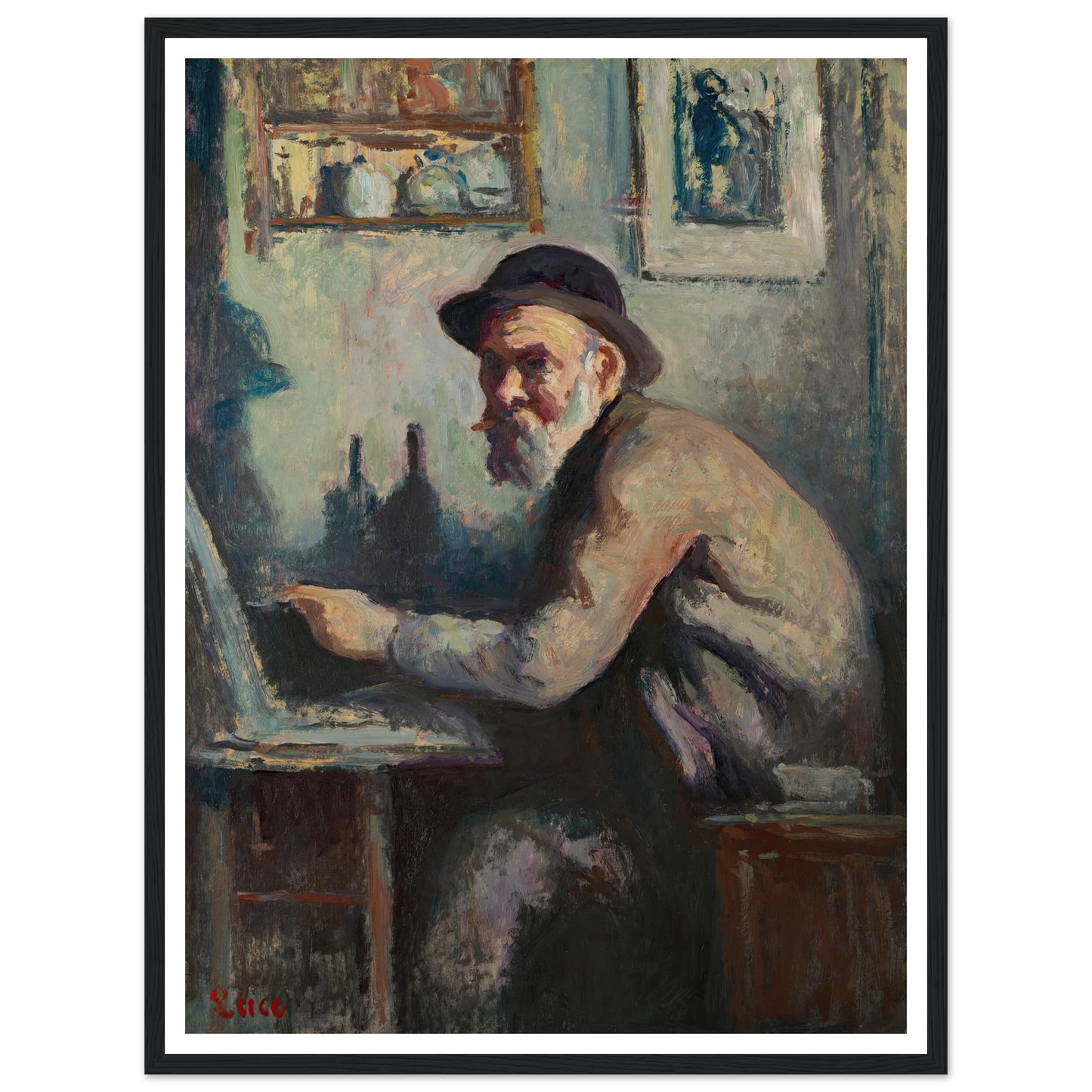 Autoportrait au chevalet (1930) Art Print | Maximilien Luce - Framed Poster - 30x40 cm / 12x16″ - Black frame
