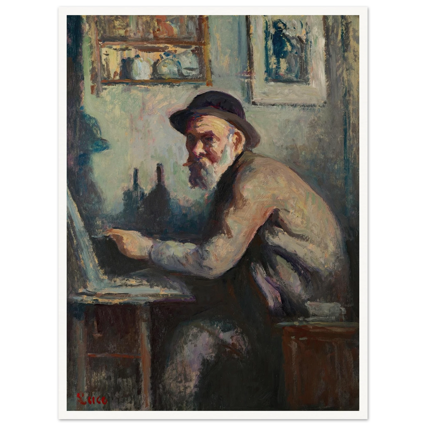 Autoportrait au chevalet (1930) Art Print | Maximilien Luce - Framed Poster - 30x40 cm / 12x16″ - Black frame