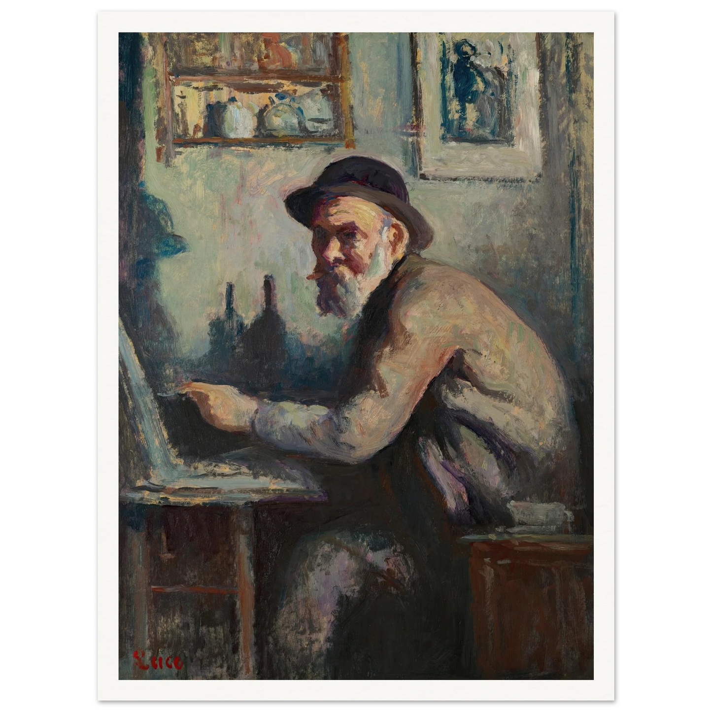 Autoportrait au chevalet (1930) Art Print | Maximilien Luce - Framed Poster - 30x40 cm / 12x16″ - Black frame