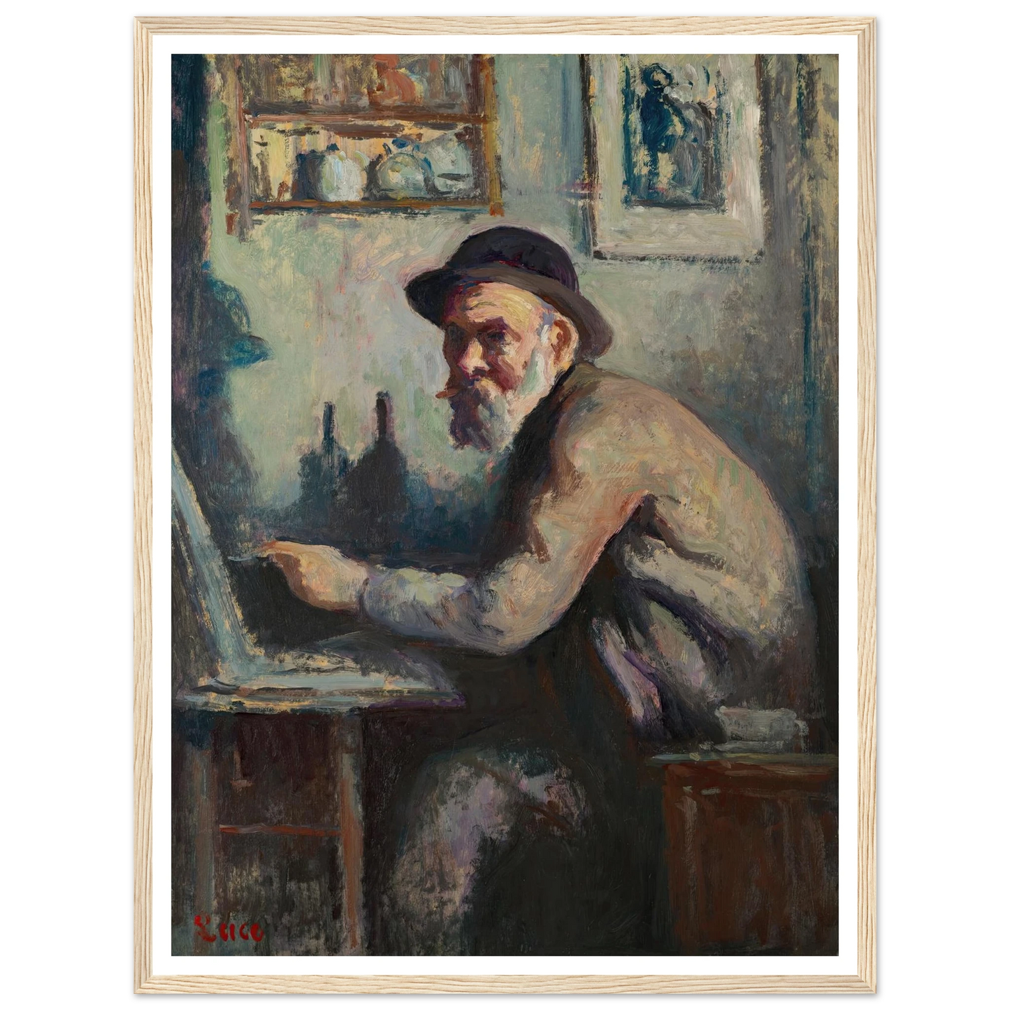 Autoportrait au chevalet (1930) Art Print | Maximilien Luce - Framed Poster - 30x40 cm / 12x16″ - Black frame