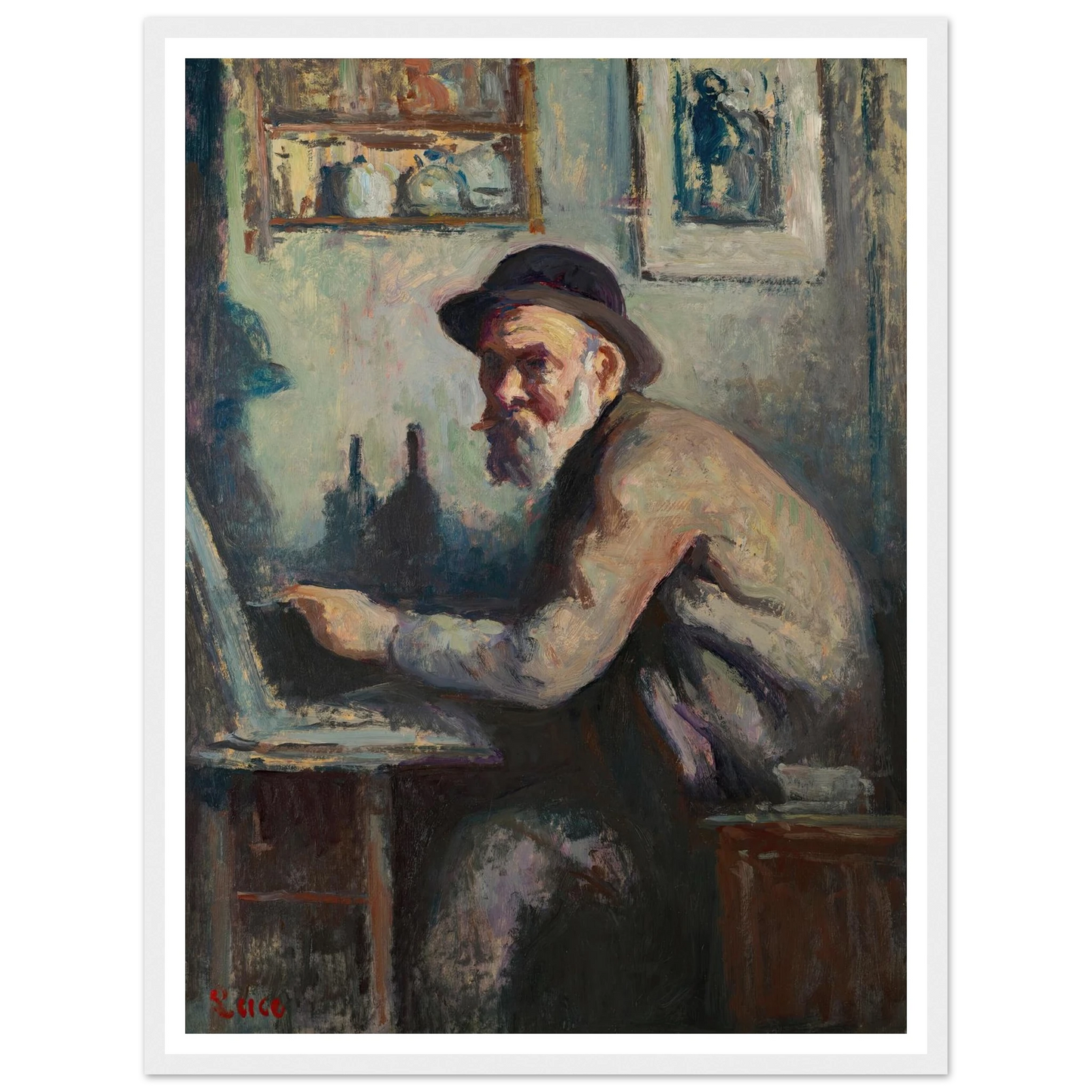 Autoportrait au chevalet (1930) Art Print | Maximilien Luce - Framed Poster - 30x40 cm / 12x16″ - Black frame