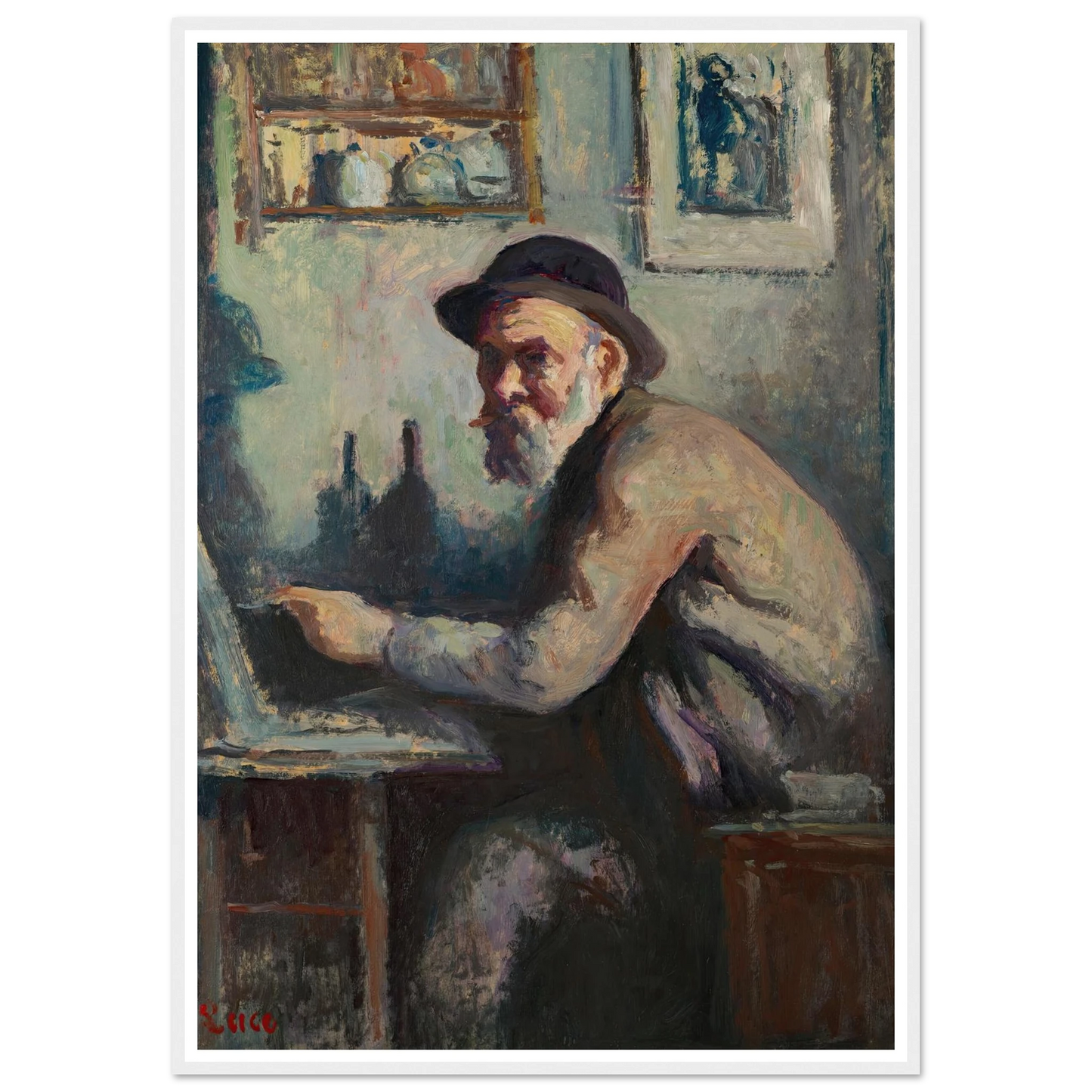Autoportrait au chevalet (1930) Art Print | Maximilien Luce - Framed Poster - 30x40 cm / 12x16″ - Black frame