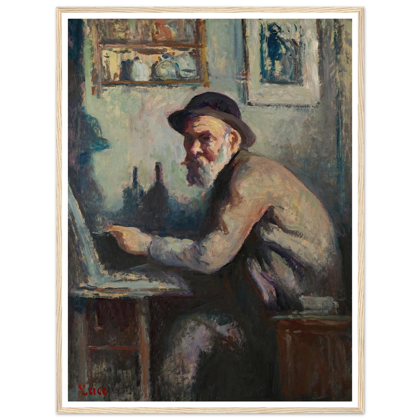 Autoportrait au chevalet (1930) Art Print | Maximilien Luce - Framed Poster - 30x40 cm / 12x16″ - Black frame