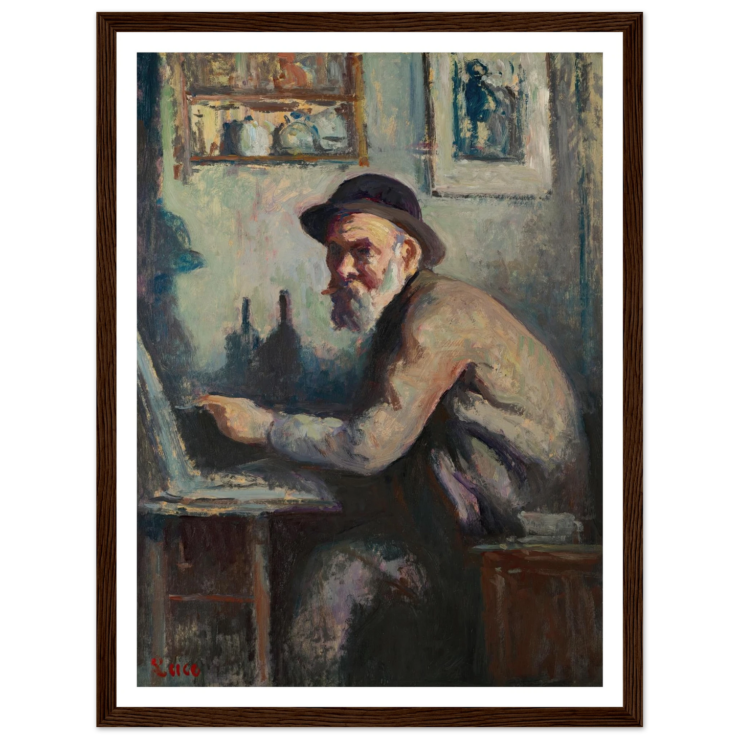 Autoportrait au chevalet (1930) Art Print | Maximilien Luce - Framed Poster - 30x40 cm / 12x16″ - Black frame