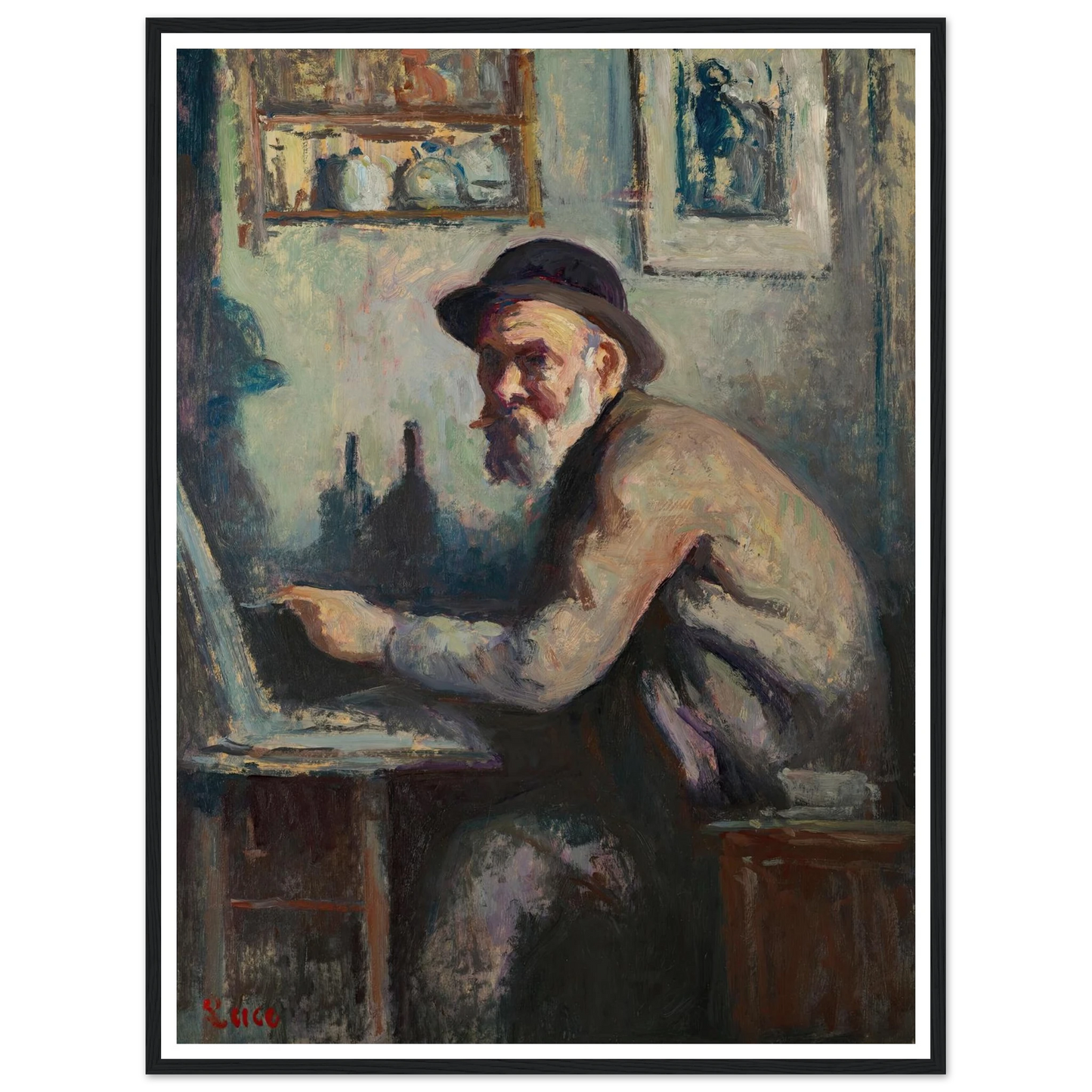 Autoportrait au chevalet (1930) Art Print | Maximilien Luce - Framed Poster - 30x40 cm / 12x16″ - Black frame