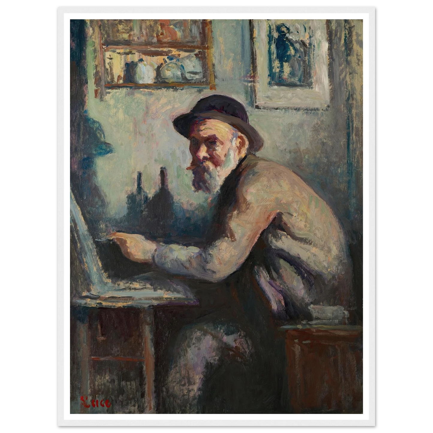 Autoportrait au chevalet (1930) Art Print | Maximilien Luce - Framed Poster - 30x40 cm / 12x16″ - Black frame