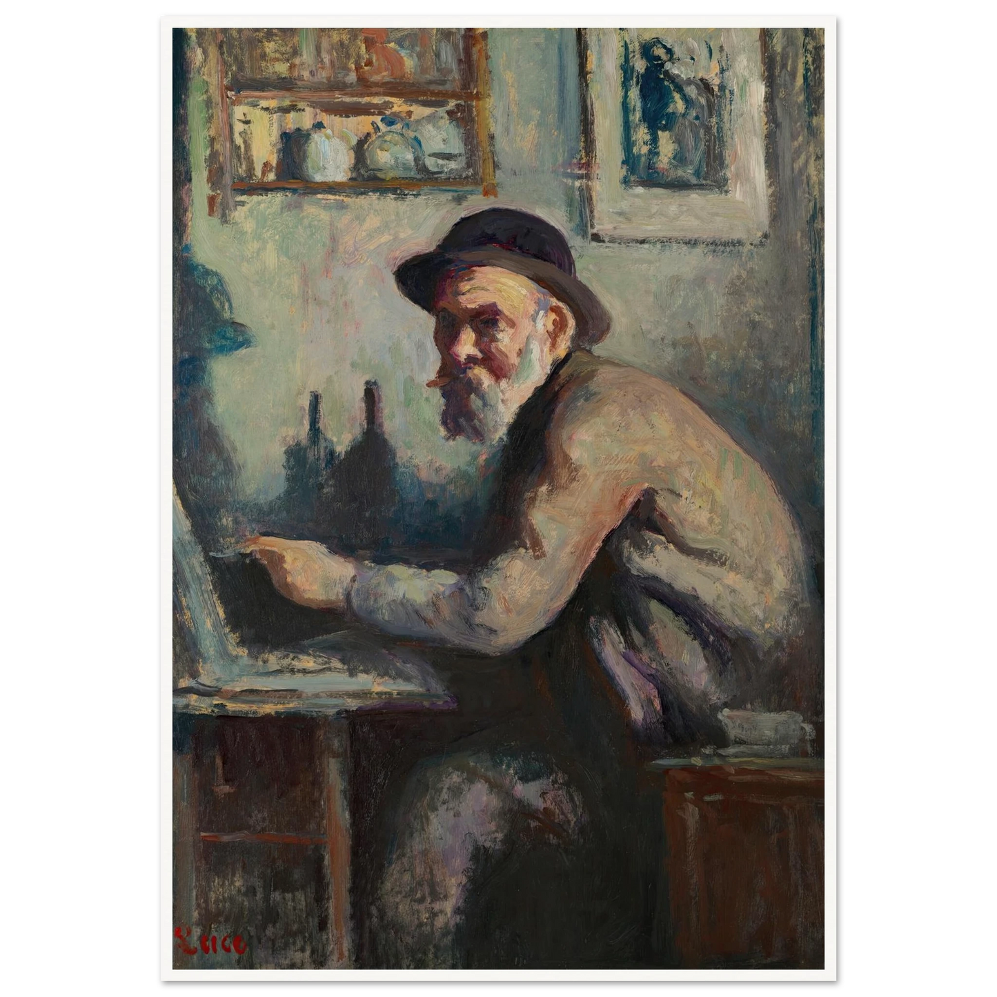 Autoportrait au chevalet (1930) Art Print | Maximilien Luce - Framed Poster - 30x40 cm / 12x16″ - Black frame