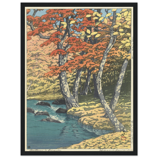 Autumn In Oirase (1933) Art Print | Kawase Hasui - Framed Poster - 30x40 cm / 12x16″ - Black frame