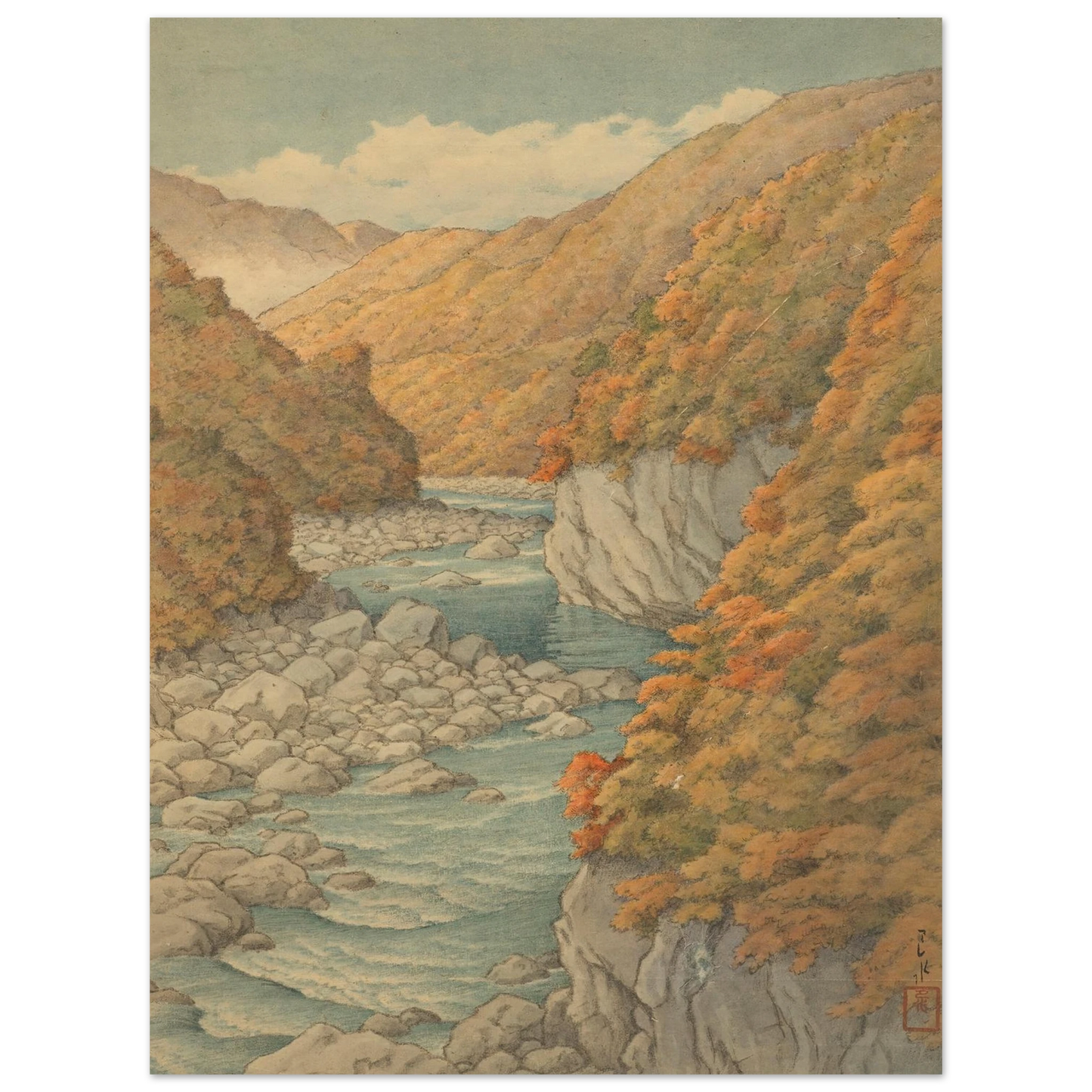 Autumn landscape Art Print | Kawase Hasui - Framed Poster - 30x40 cm / 12x16″ - Black frame