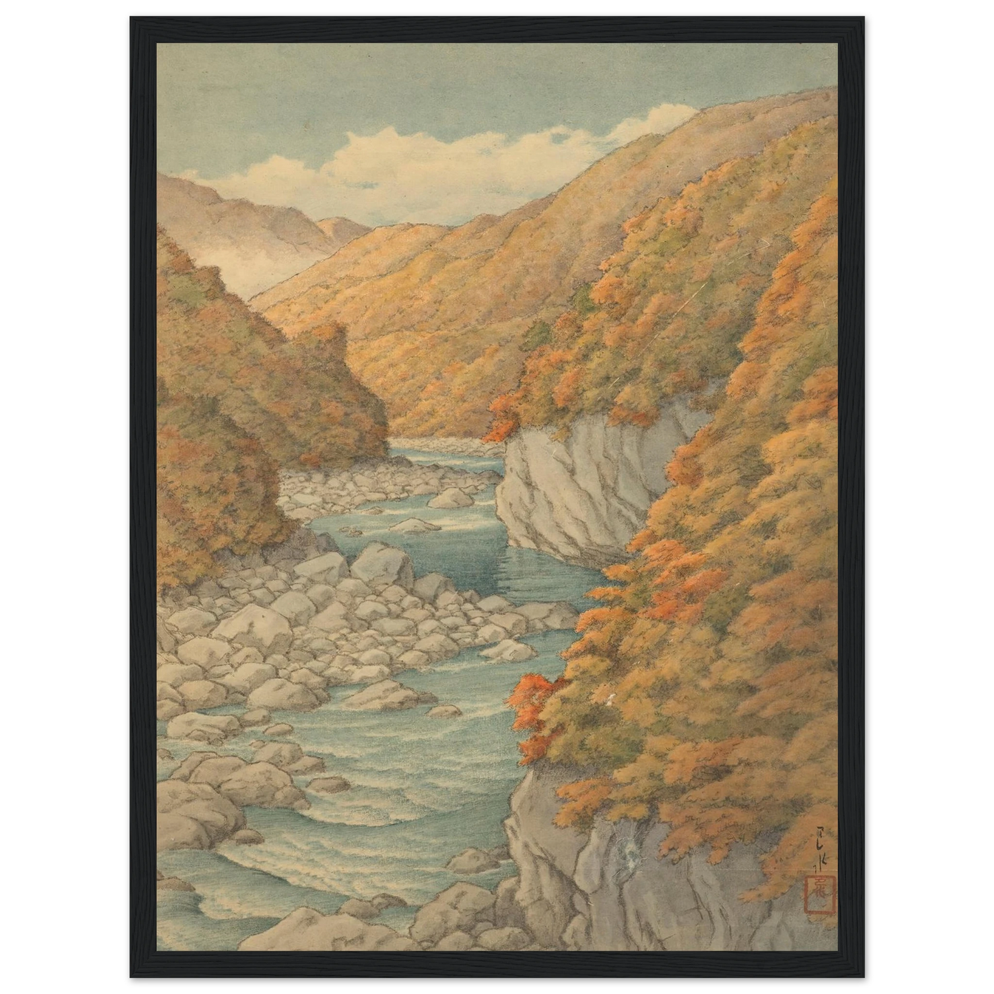Autumn landscape Art Print | Kawase Hasui - Framed Poster - 30x40 cm / 12x16″ - Black frame