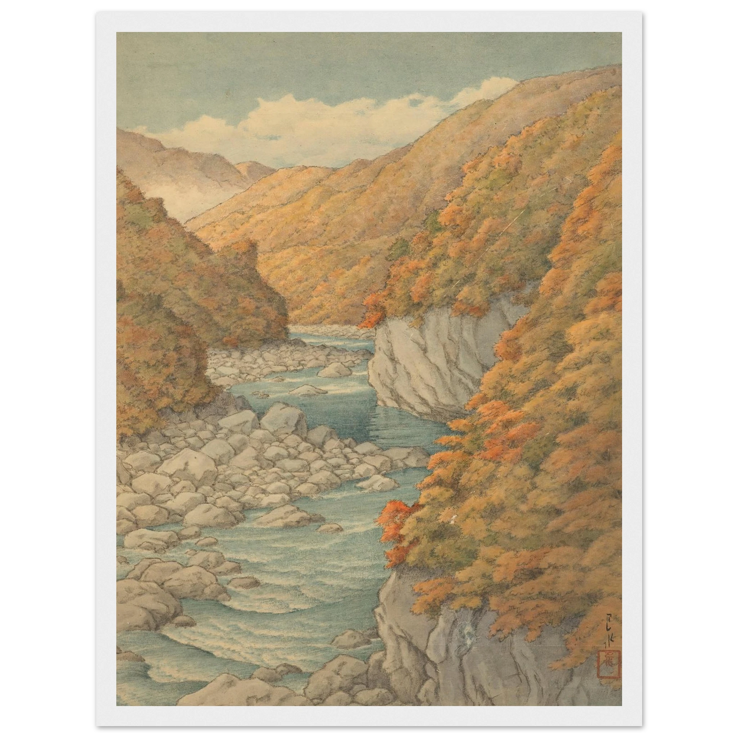Autumn landscape Art Print | Kawase Hasui - Framed Poster - 30x40 cm / 12x16″ - Black frame
