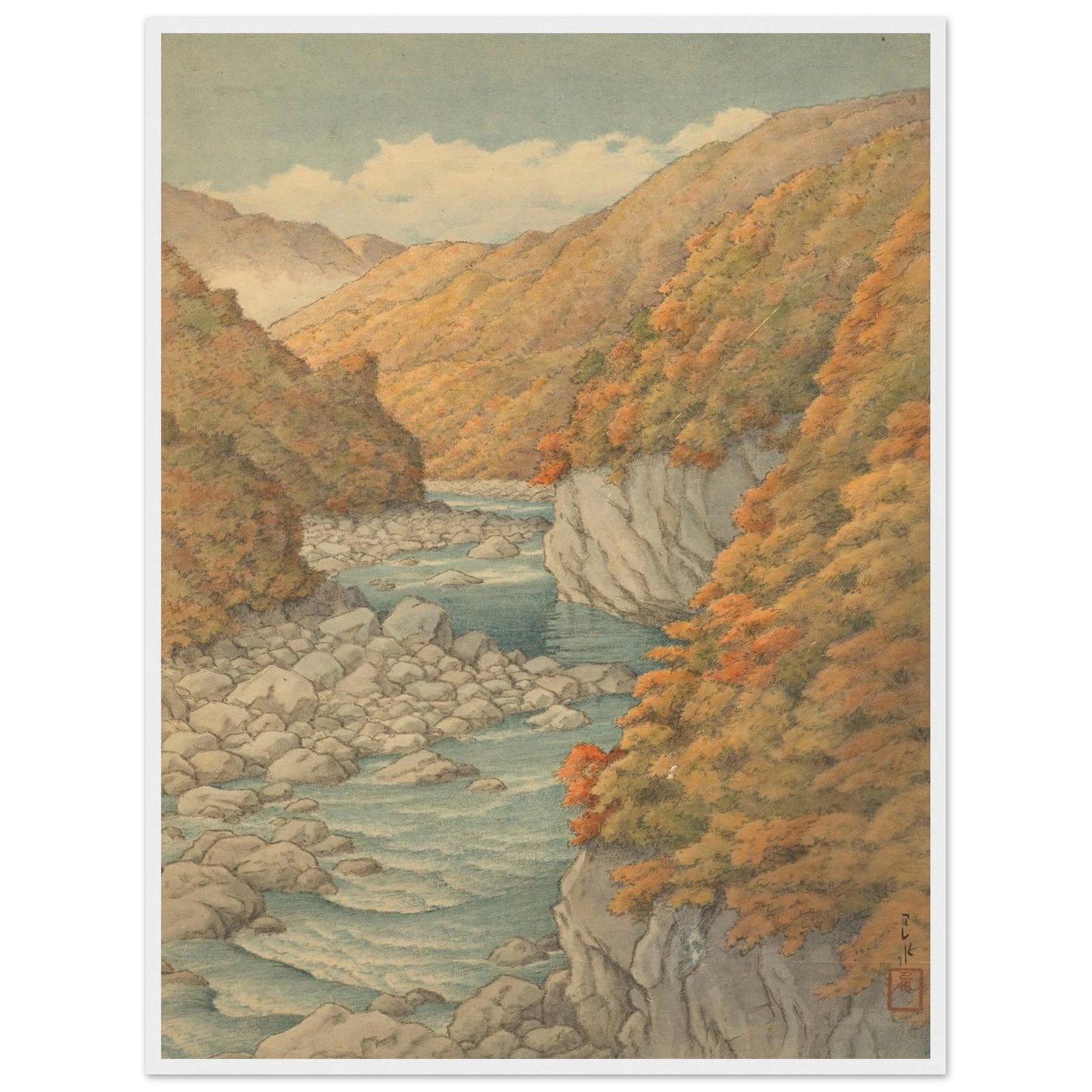 Autumn landscape Art Print | Kawase Hasui - Framed Poster - 30x40 cm / 12x16″ - Black frame