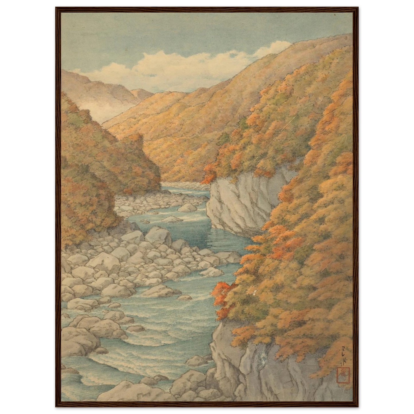 Autumn landscape Art Print | Kawase Hasui - Framed Poster - 30x40 cm / 12x16″ - Black frame