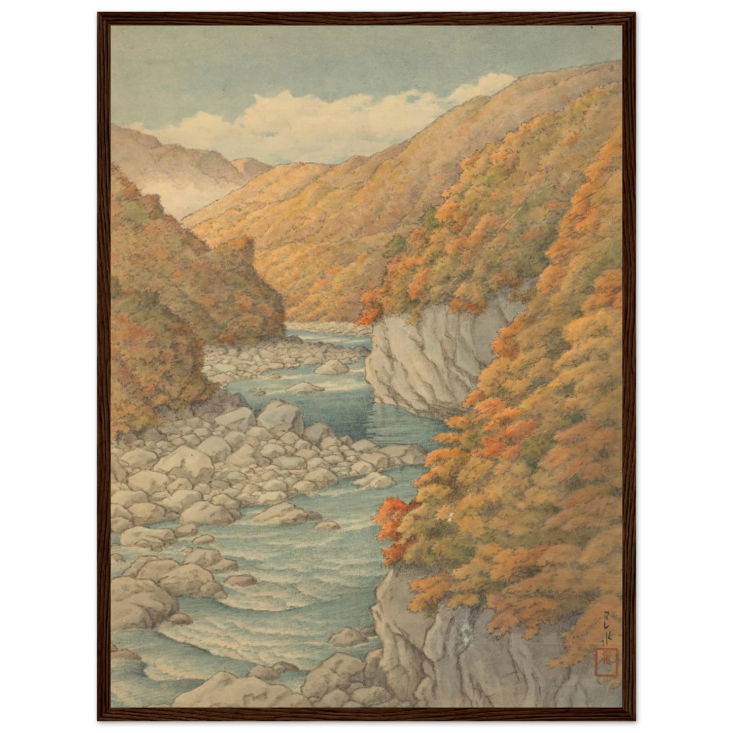 Autumn landscape Art Print | Kawase Hasui - Framed Poster - 30x40 cm / 12x16″ - Black frame