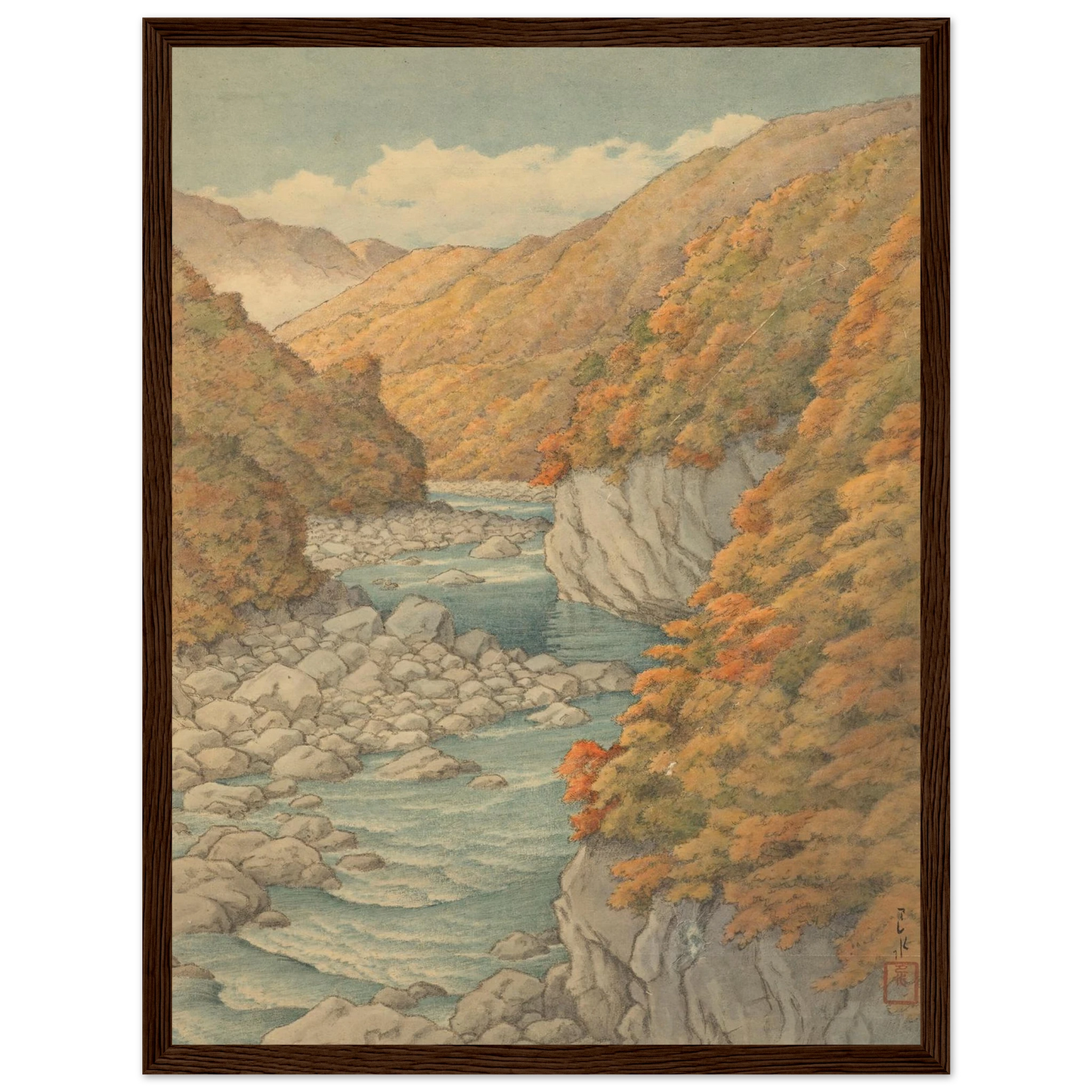 Autumn landscape Art Print | Kawase Hasui - Framed Poster - 30x40 cm / 12x16″ - Black frame