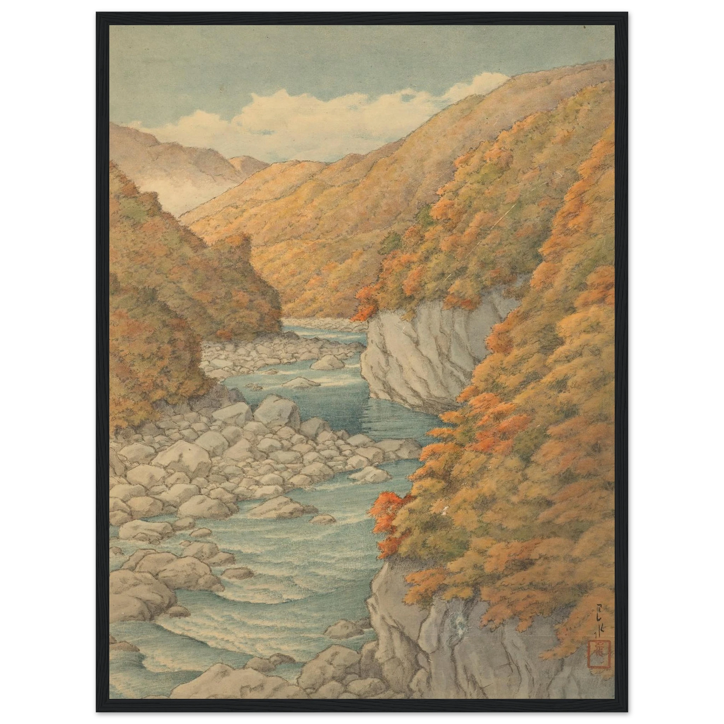 Autumn landscape Art Print | Kawase Hasui - Framed Poster - 30x40 cm / 12x16″ - Black frame