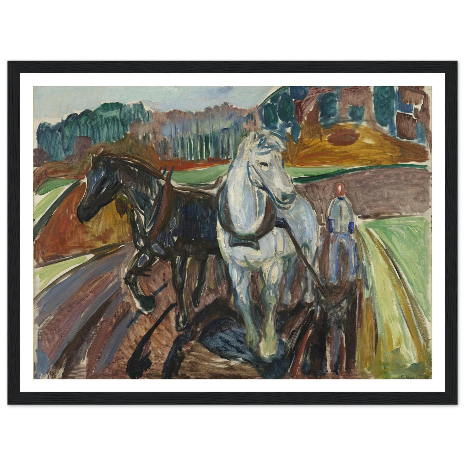 Autumn Ploughing (1919) Art Print | Edvard Munch - Framed Poster - 30x40 cm / 12x16″ - Black frame