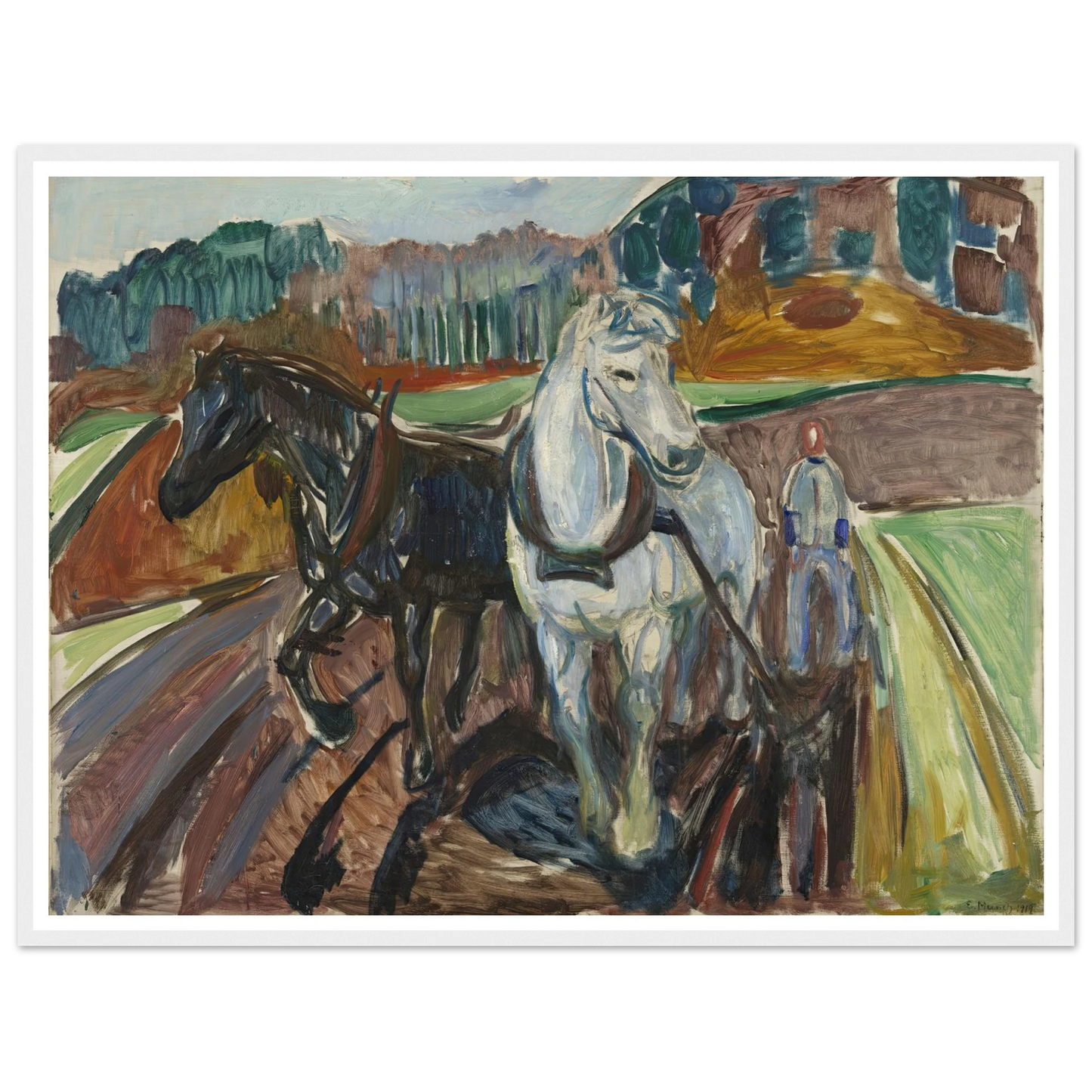 Autumn Ploughing (1919) Art Print | Edvard Munch - Framed Poster - 30x40 cm / 12x16″ - Black frame