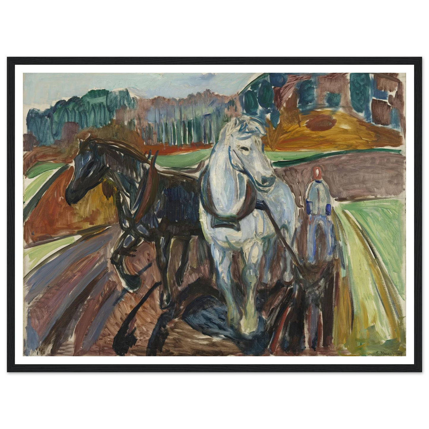 Autumn Ploughing (1919) Art Print | Edvard Munch - Framed Poster - 30x40 cm / 12x16″ - Black frame