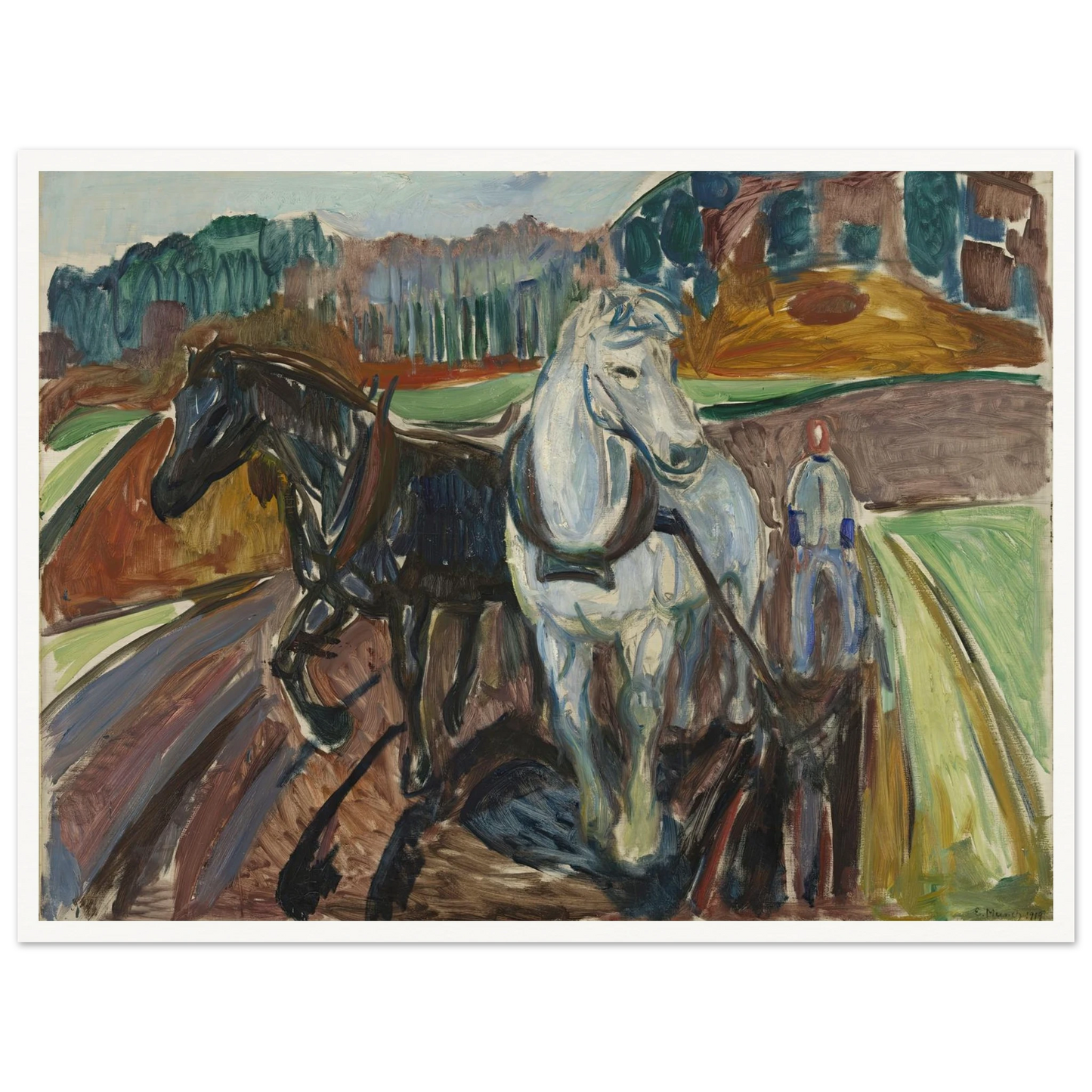 Autumn Ploughing (1919) Art Print | Edvard Munch - Framed Poster - 30x40 cm / 12x16″ - Black frame