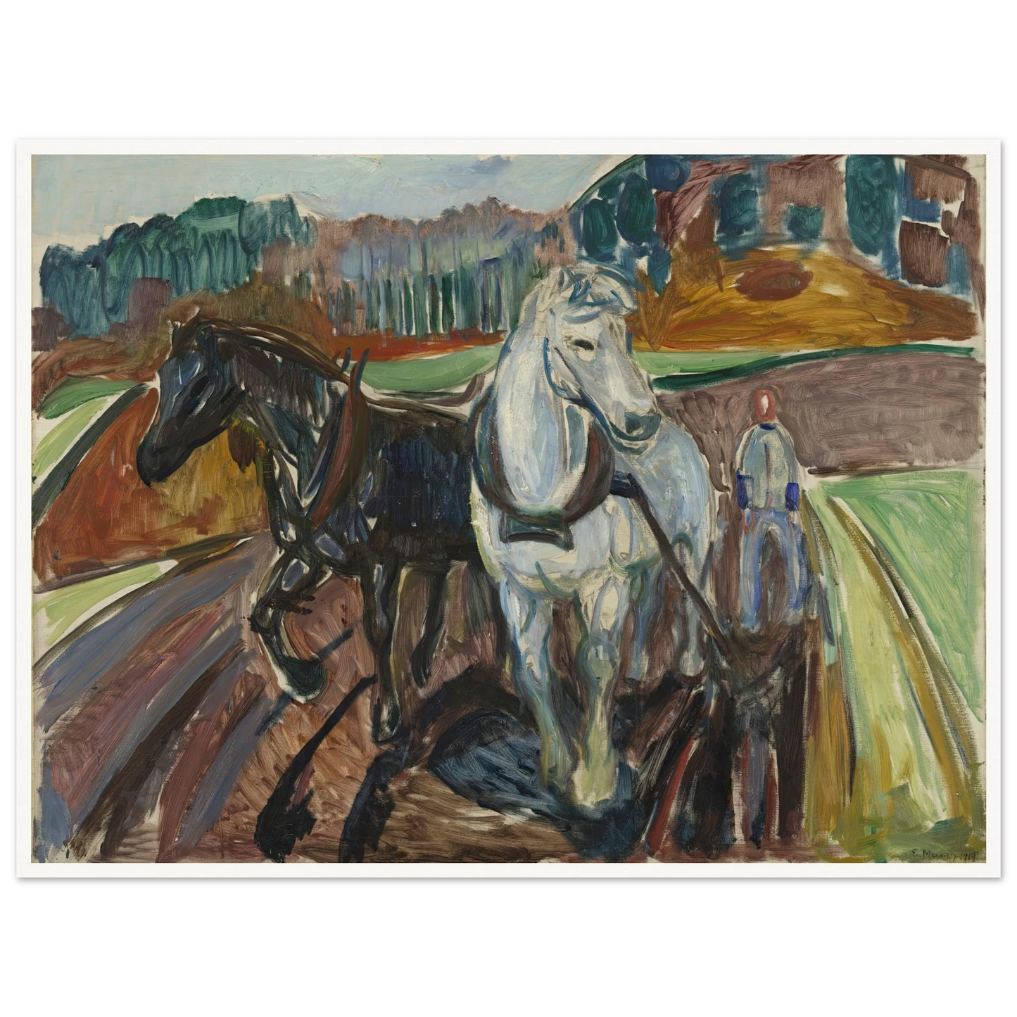 Autumn Ploughing (1919) Art Print | Edvard Munch - Framed Poster - 30x40 cm / 12x16″ - Black frame