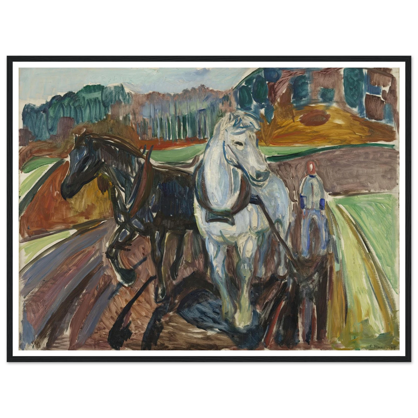 Autumn Ploughing (1919) Art Print | Edvard Munch - Framed Poster - 30x40 cm / 12x16″ - Black frame