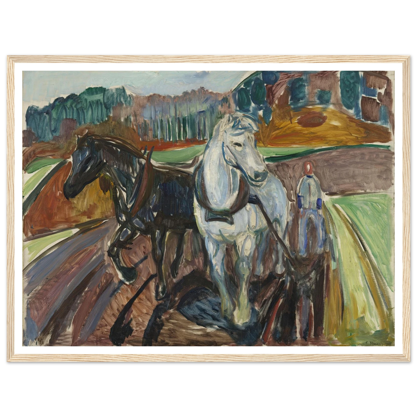Autumn Ploughing (1919) Art Print | Edvard Munch - Framed Poster - 30x40 cm / 12x16″ - Black frame