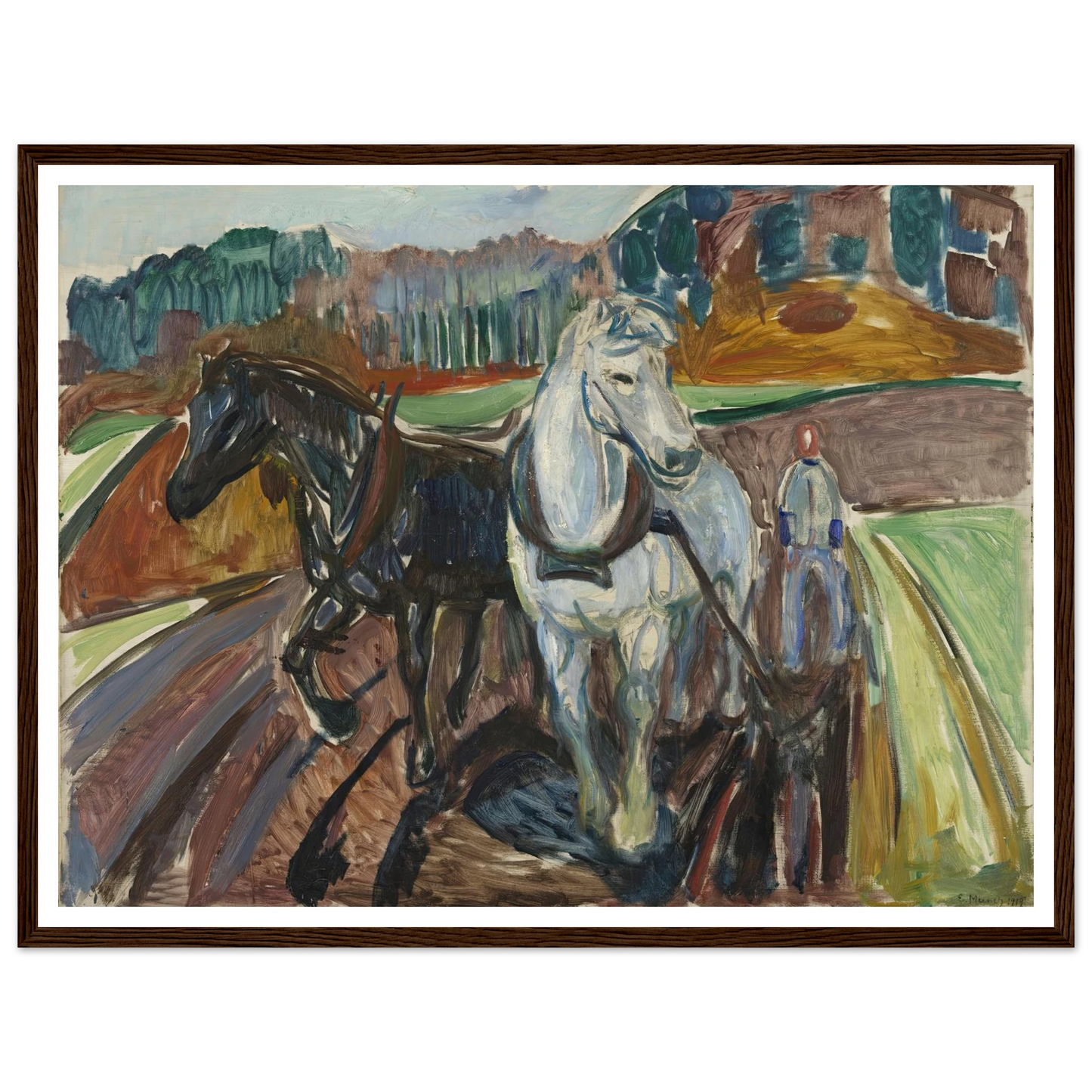 Autumn Ploughing (1919) Art Print | Edvard Munch - Framed Poster - 30x40 cm / 12x16″ - Black frame