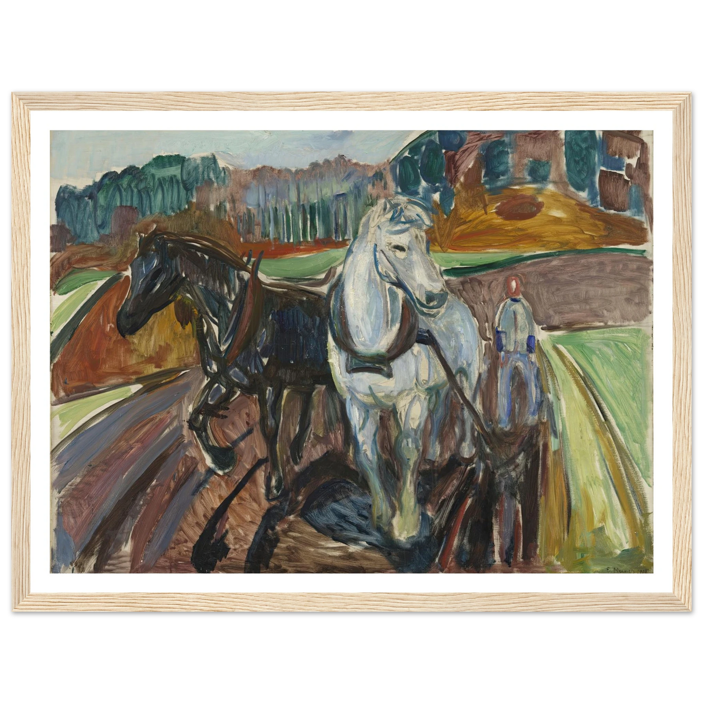 Autumn Ploughing (1919) Art Print | Edvard Munch - Framed Poster - 30x40 cm / 12x16″ - Black frame