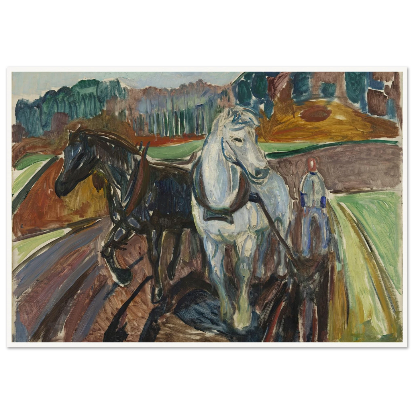 Autumn Ploughing (1919) Art Print | Edvard Munch - Framed Poster - 30x40 cm / 12x16″ - Black frame
