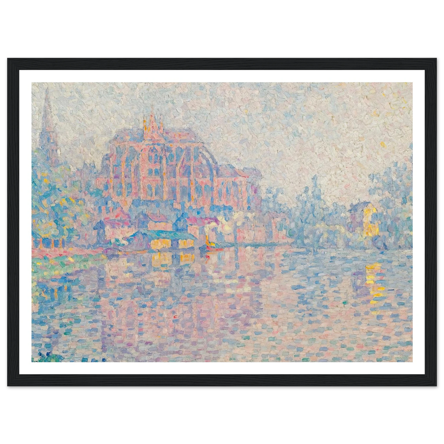 Auxerre, La Rivière (1902) Art Print | Paul Signac - Framed Poster - 30x40 cm / 12x16″ - Black frame