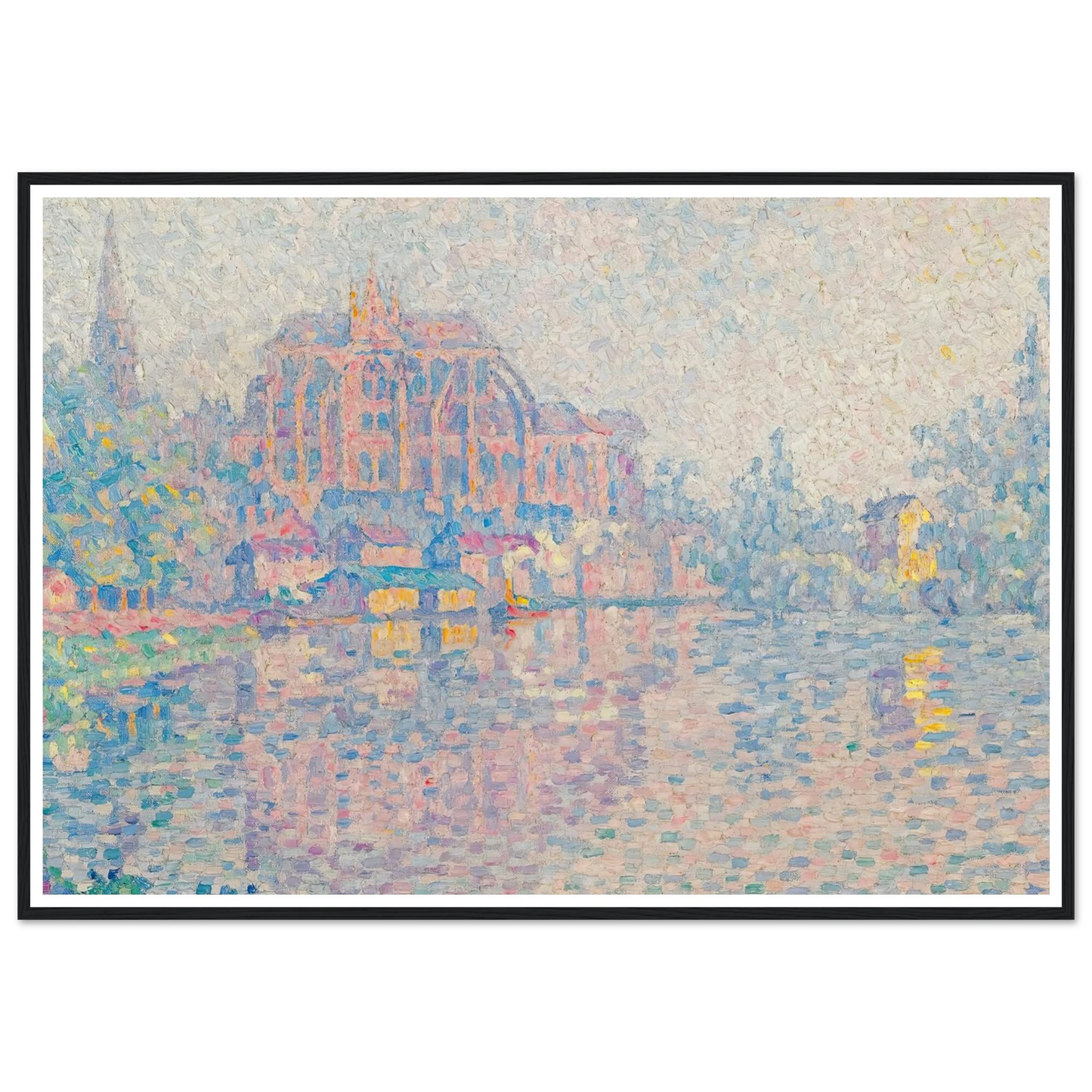 Auxerre, La Rivière (1902) Art Print | Paul Signac - Framed Poster - 30x40 cm / 12x16″ - Black frame