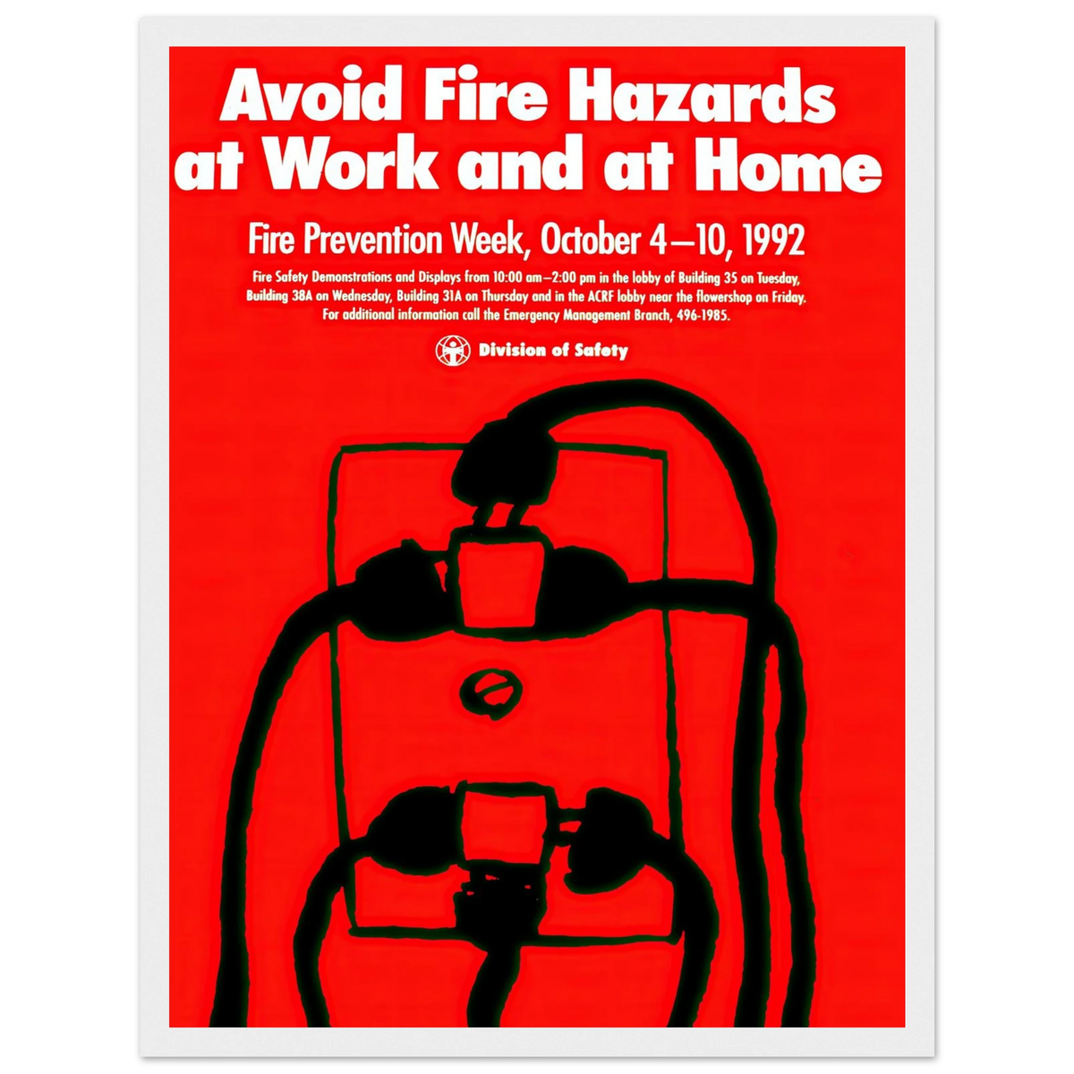 Avoid fire hazards at work and at home (1992) Art Print | National Institutes of Health - Framed Poster - 30x40 cm / 12x16″ - Black frame