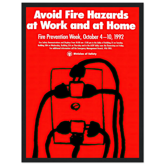 Avoid fire hazards at work and at home (1992) Art Print | National Institutes of Health - Framed Poster - 30x40 cm / 12x16″ - Black frame