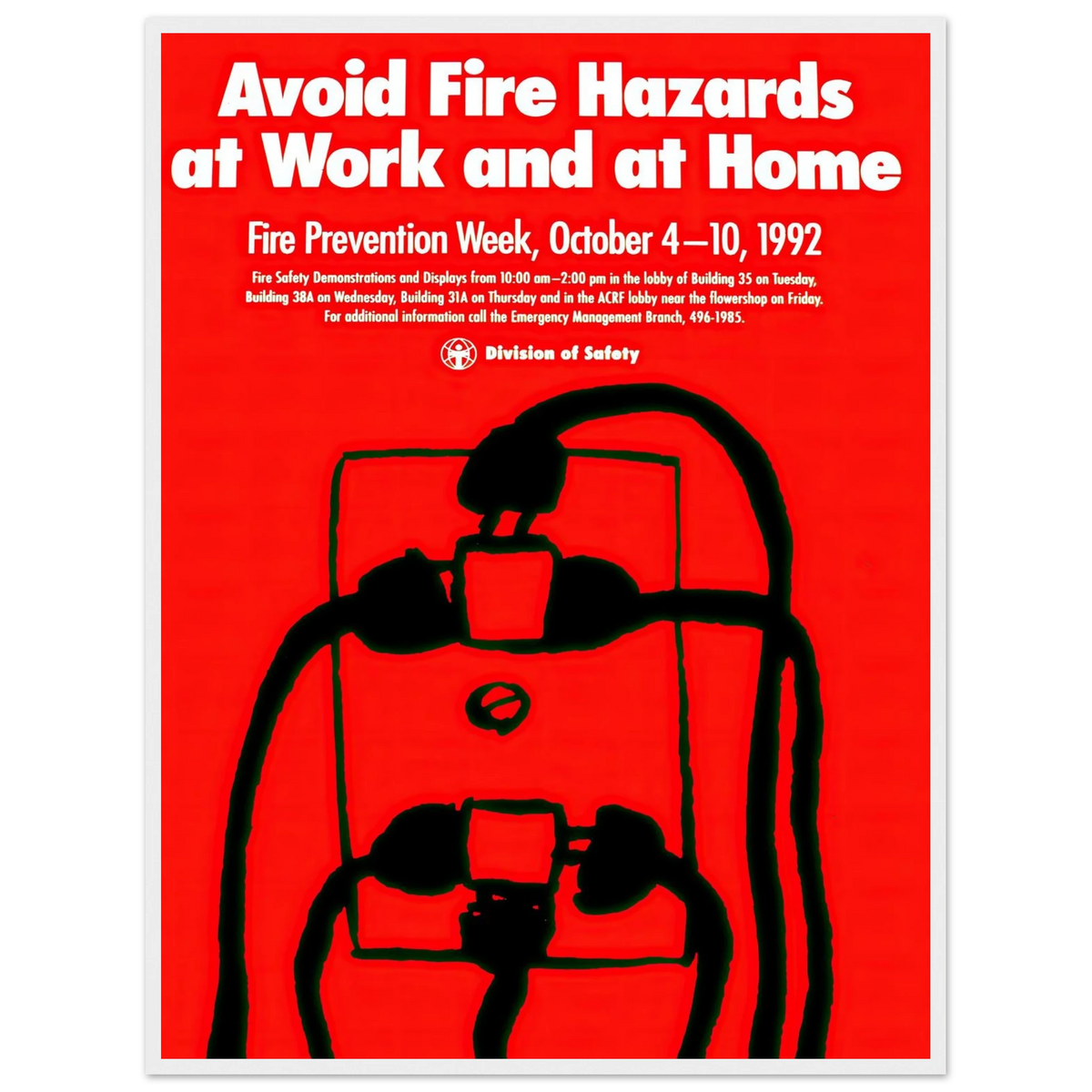 Avoid fire hazards at work and at home (1992) Art Print | National Institutes of Health - Framed Poster - 30x40 cm / 12x16″ - Black frame