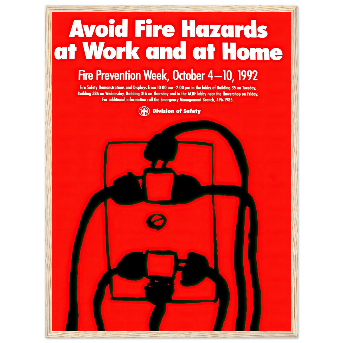 Avoid fire hazards at work and at home (1992) Art Print | National Institutes of Health - Framed Poster - 30x40 cm / 12x16″ - Black frame