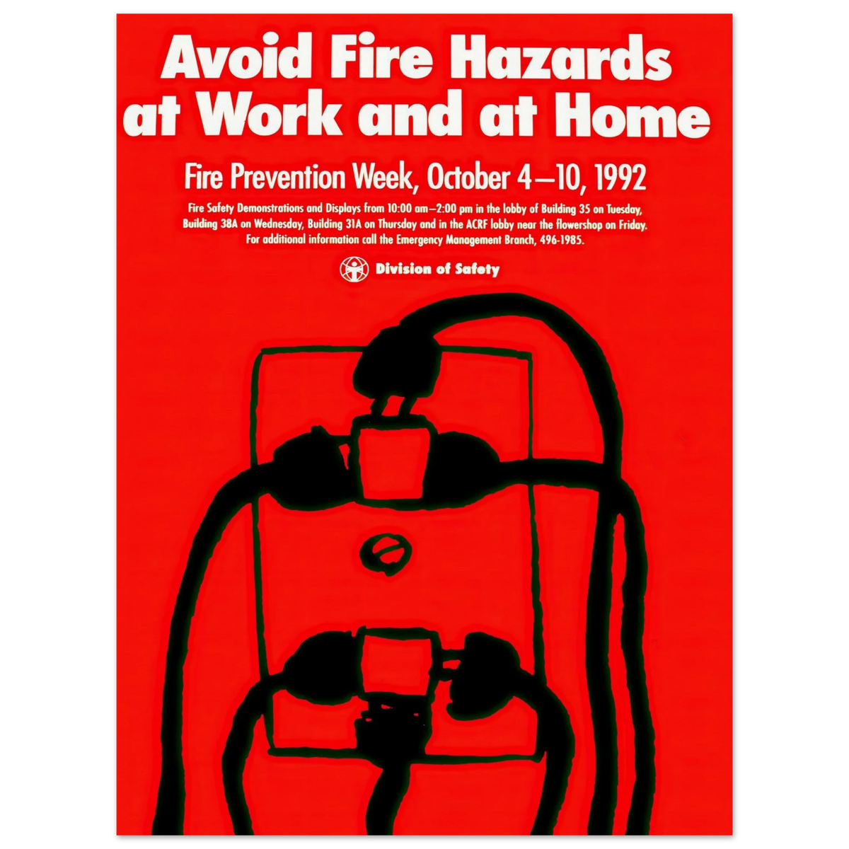 Avoid fire hazards at work and at home (1992) Art Print | National Institutes of Health - Framed Poster - 30x40 cm / 12x16″ - Black frame
