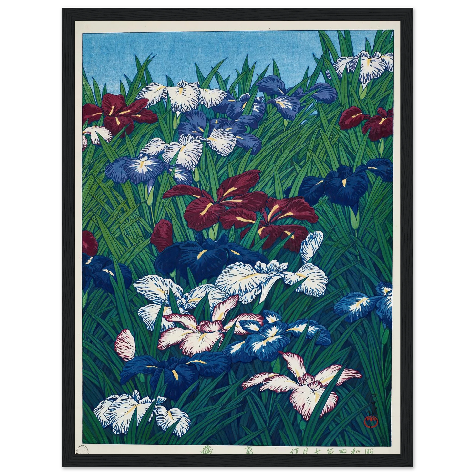 Ayame (Iris) (1929) Art Print | Kawase Hasui - Framed Poster - 30x40 cm / 12x16″ - Black frame