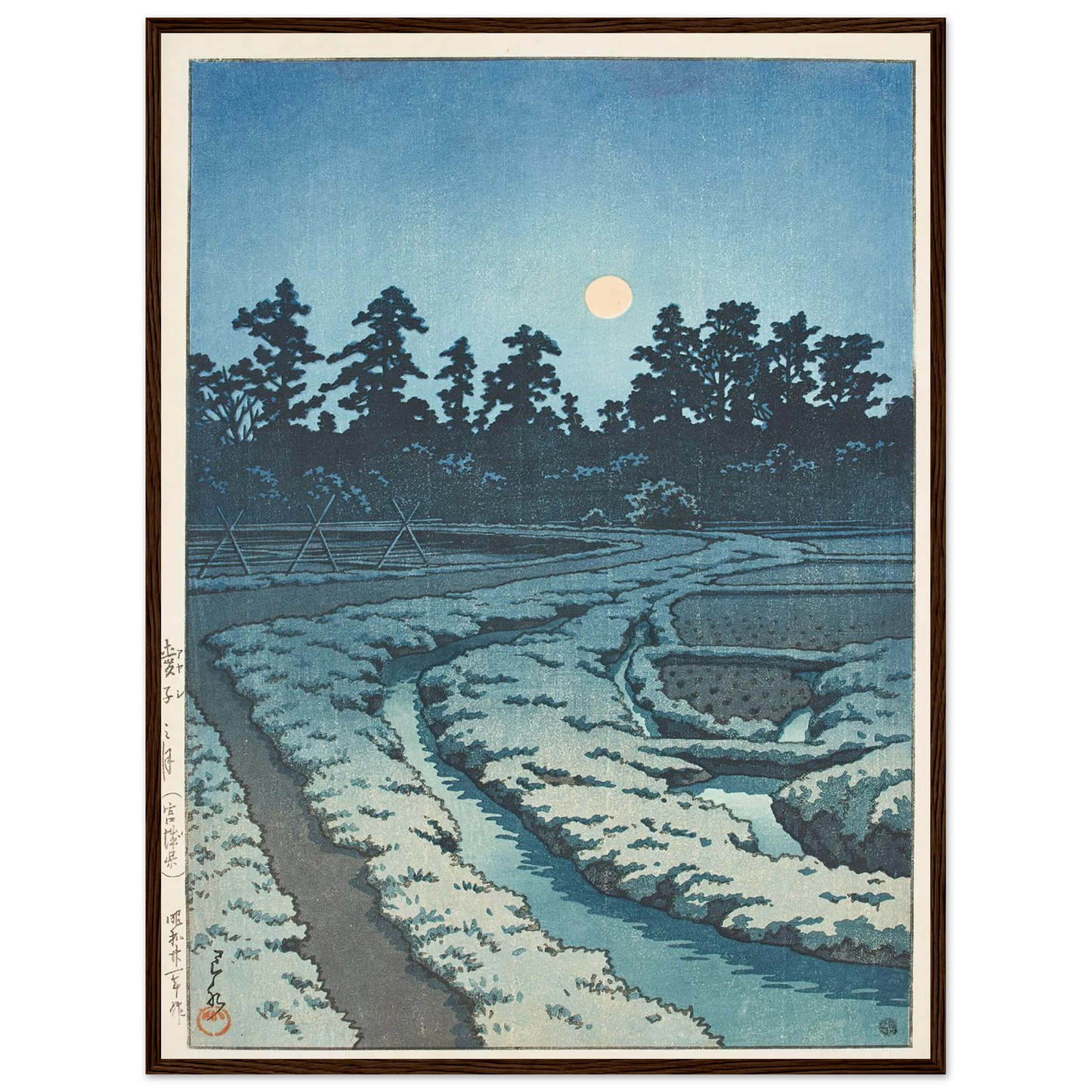Ayashi no tsuki (Miyagi ken) (Moon at Ayashi, Miyagi Prefecture) (1946) Art Print | Kawase Hasui - Framed Poster - 30x40 cm / 12x16″ - Black frame